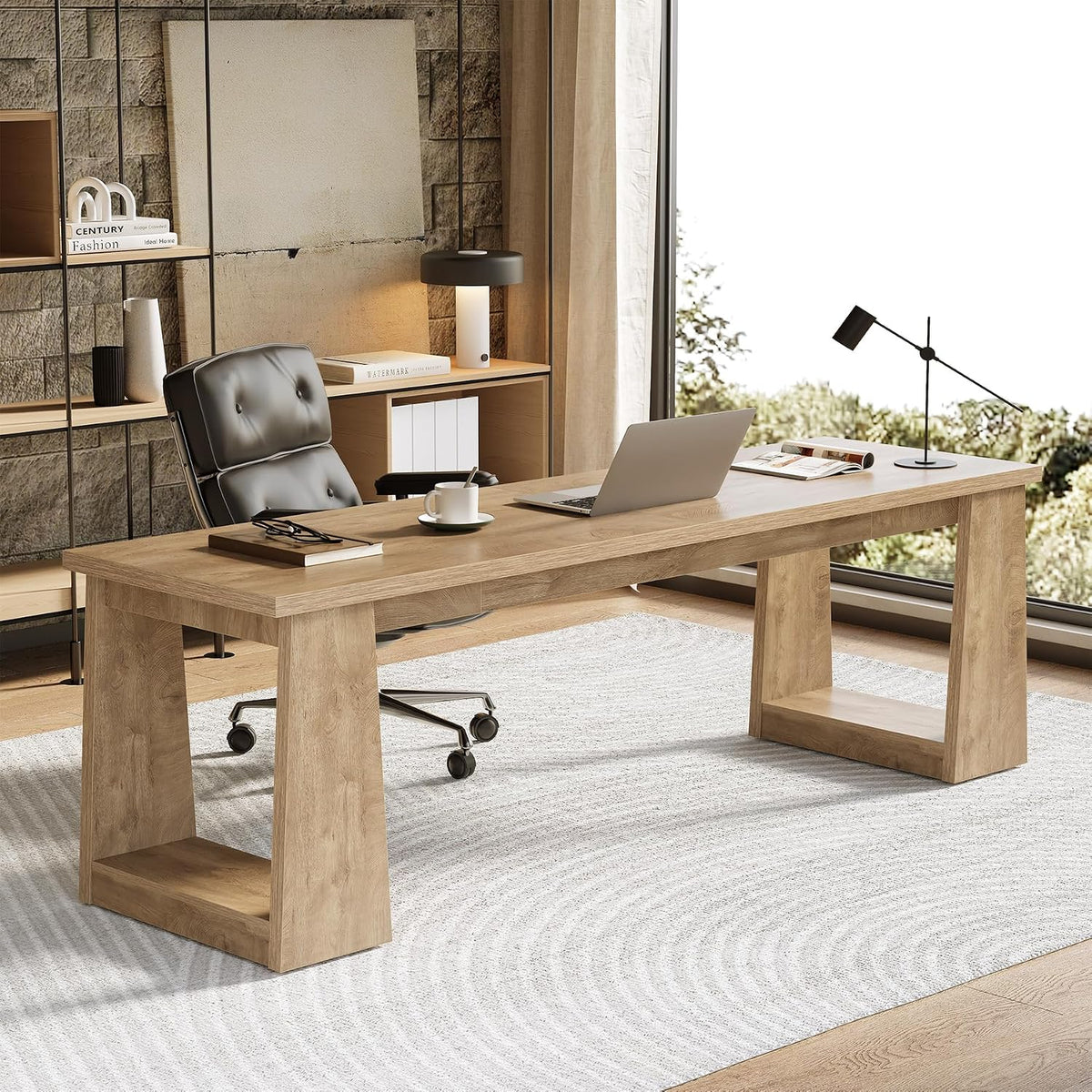 Tribesigns 86.6-Inch Two Person Desk for Home Office, Extra Long Farmhouse Computer Workstation
