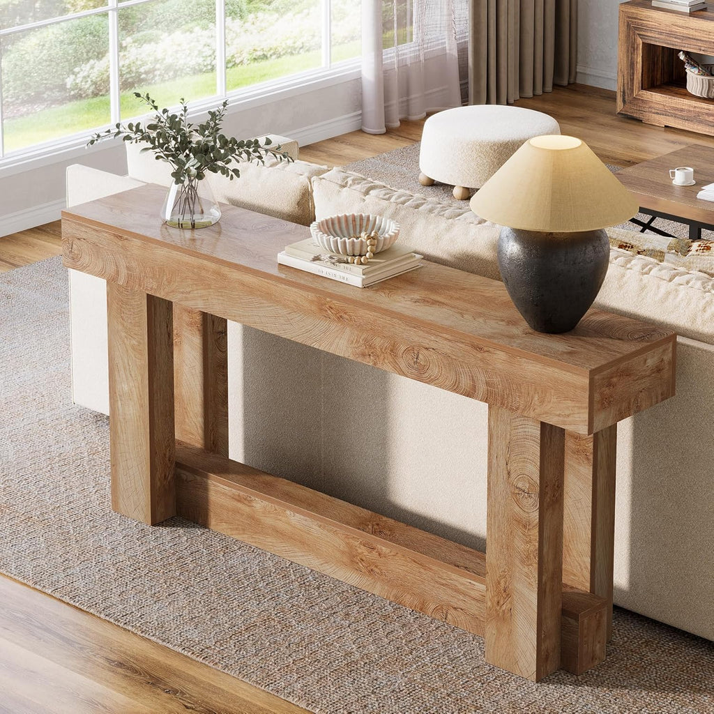 63 Inch Wood Console Table 2 Tier Narrow Long Farmhouse Entryway Table