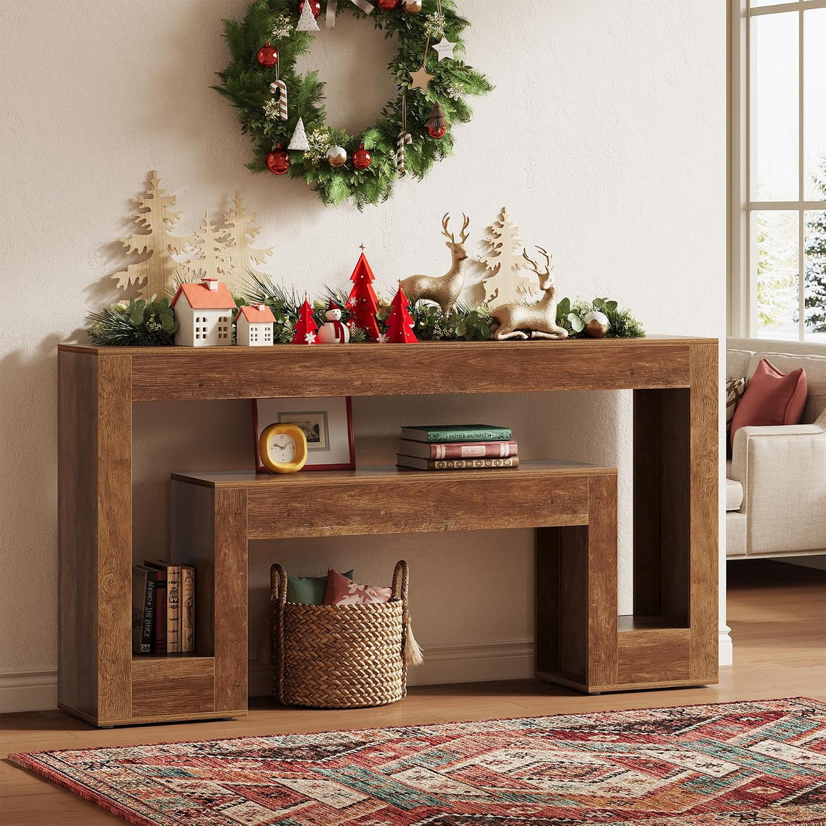 Tribesigns 63-Inch Rustic Console Table with 2-Tier Shelf, Narrow Sofa Table for Entryway and Living Room