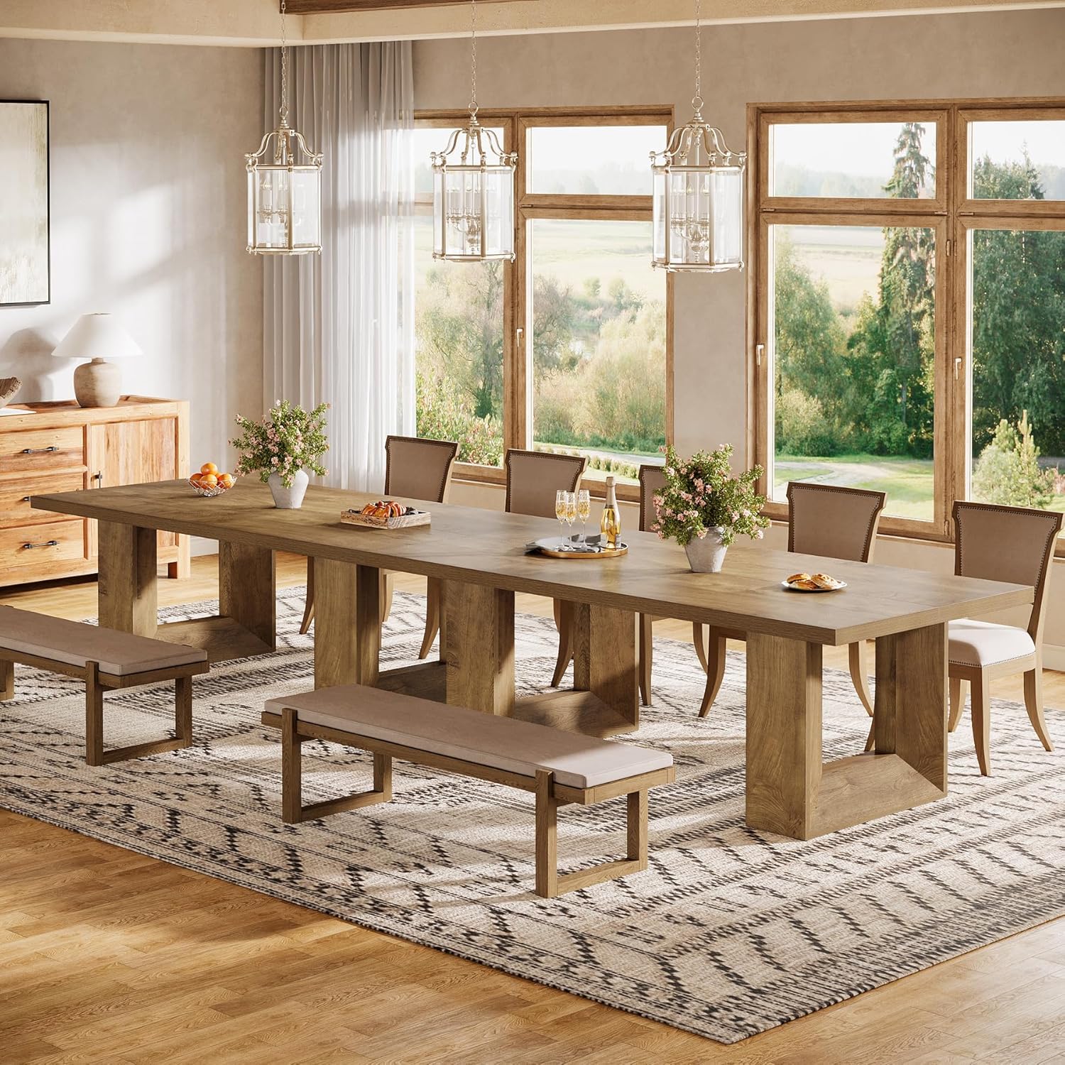 Tribesigns 63-Inch Farmhouse Dining Table for 4-6 People, Rectangular Kitchen Table with Heavy Duty Legs for Dining Room