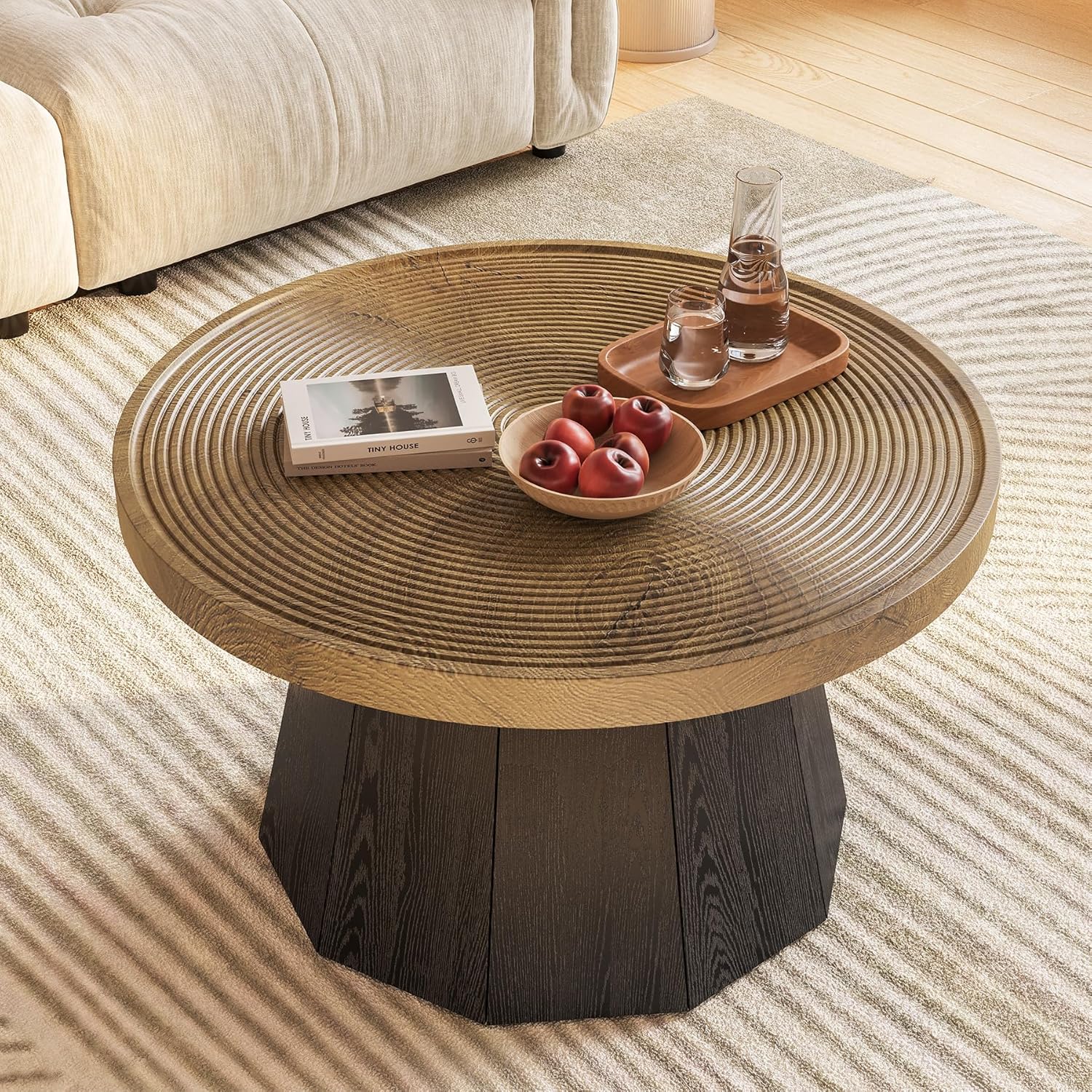 31.5" Round Farmhouse Coffee Table, Modern Center Table