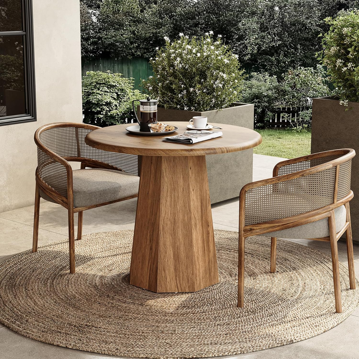 Compact Round Dining Table 31.5", Octagonal Base Kitchen Table for 2-4 People