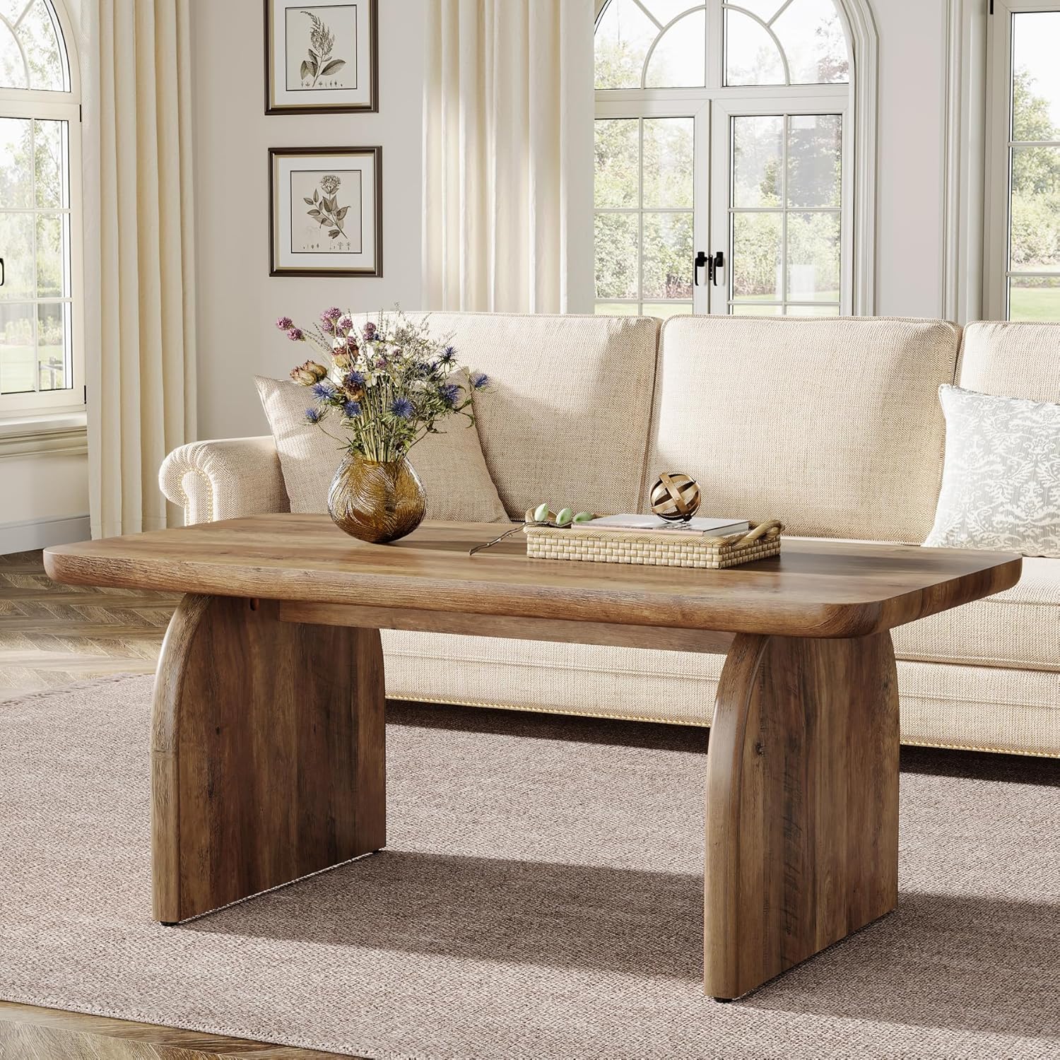 47 Inch Wood Rectangular Coffee Table, Living Room Table