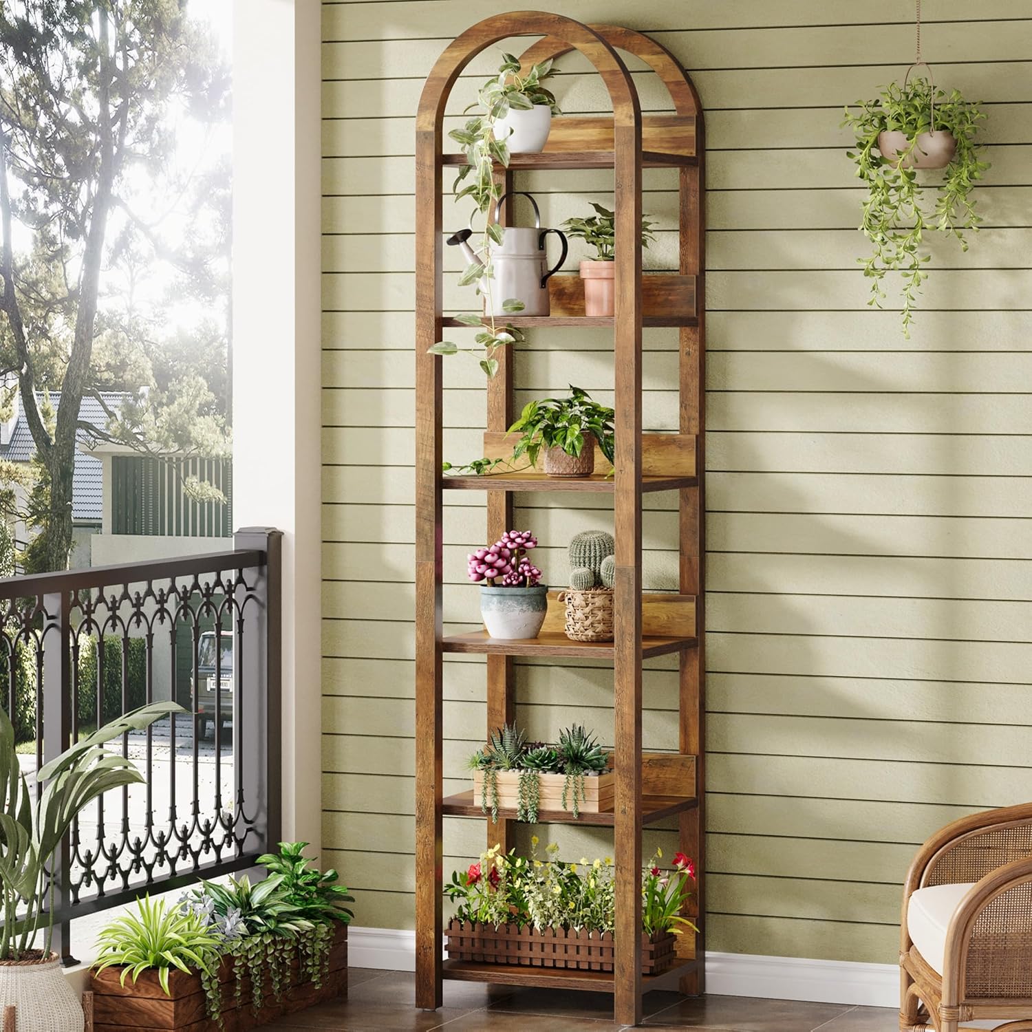 70.87-Inch 6-Tier Narrow Bookshelf with Arched Top, Tall Slim Bookcase