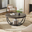 Round Wooden Coffee Table with 2-Tier Shelves