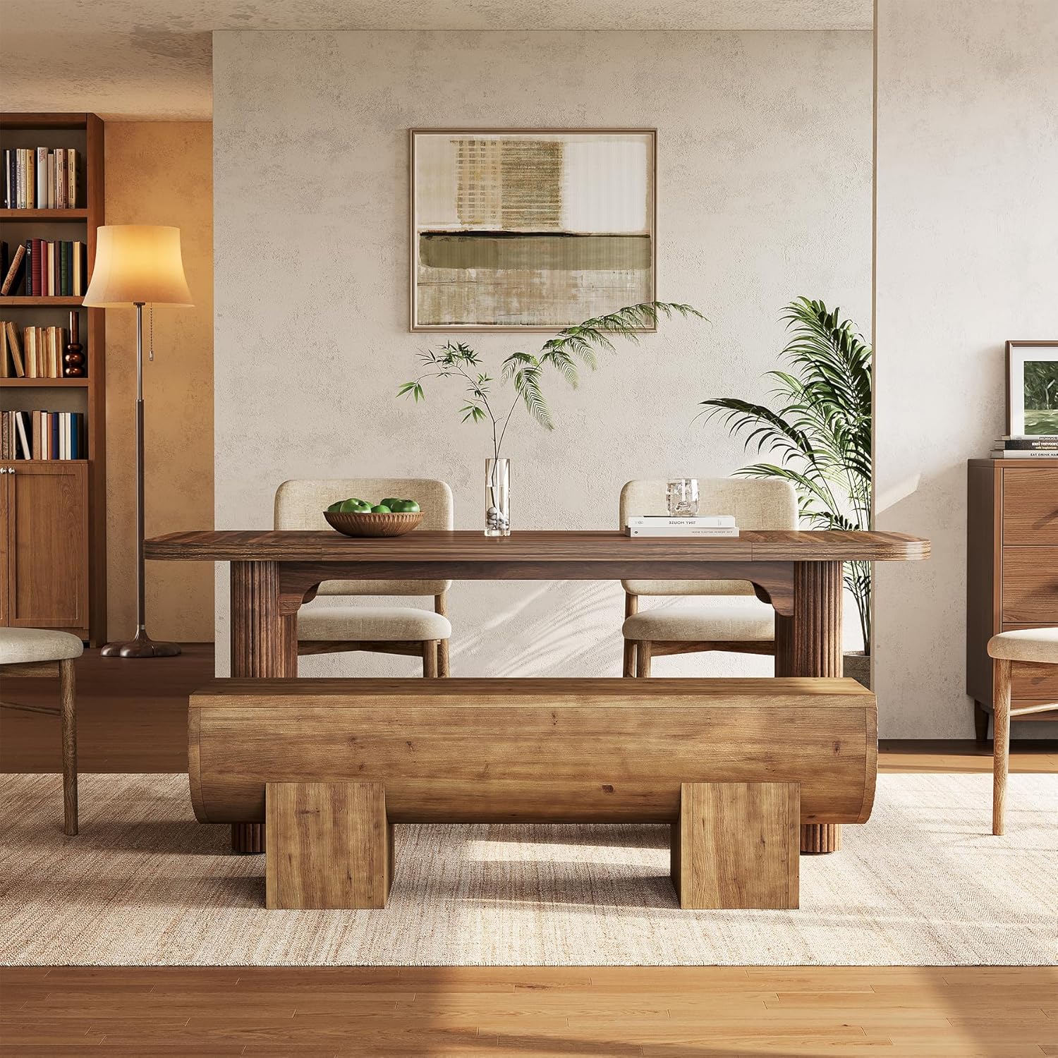 47-Inch Solid Wood Dining Bench, Farmhouse Entryway Shoe Bench