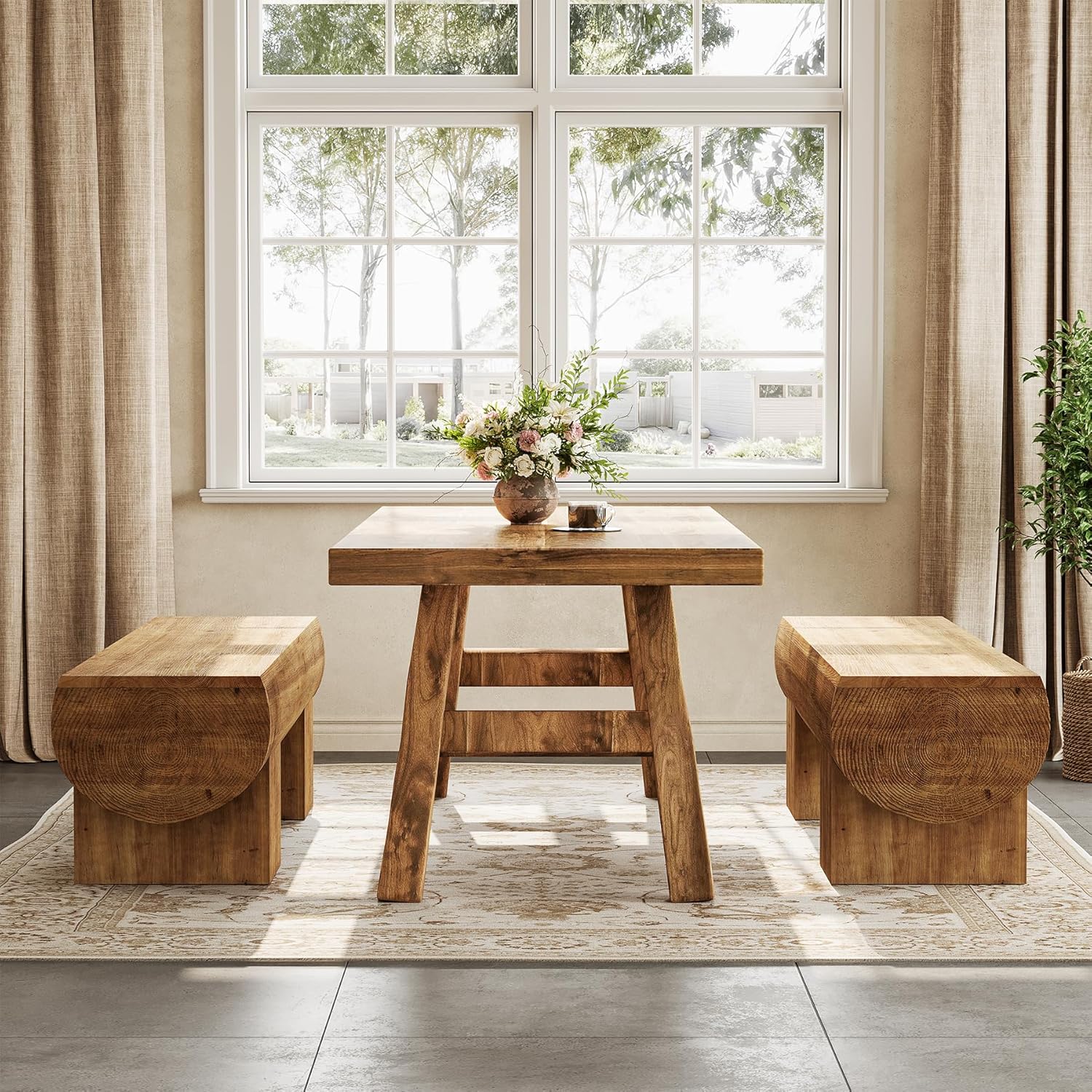 47-Inch Solid Wood Dining Bench, Farmhouse Entryway Shoe Bench