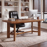 Tribesigns 63 Inch Solid Fir Wood Executive Desk with Crossbar, Oval Workstation for Home Office 3