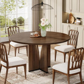 39.37" Round Farmhouse Dining Table with Pedestal Base for 4 3