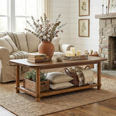 47-Inch Rectangle Coffee Table, Solid Wood 2-Tier Storage Table for Living Room 3