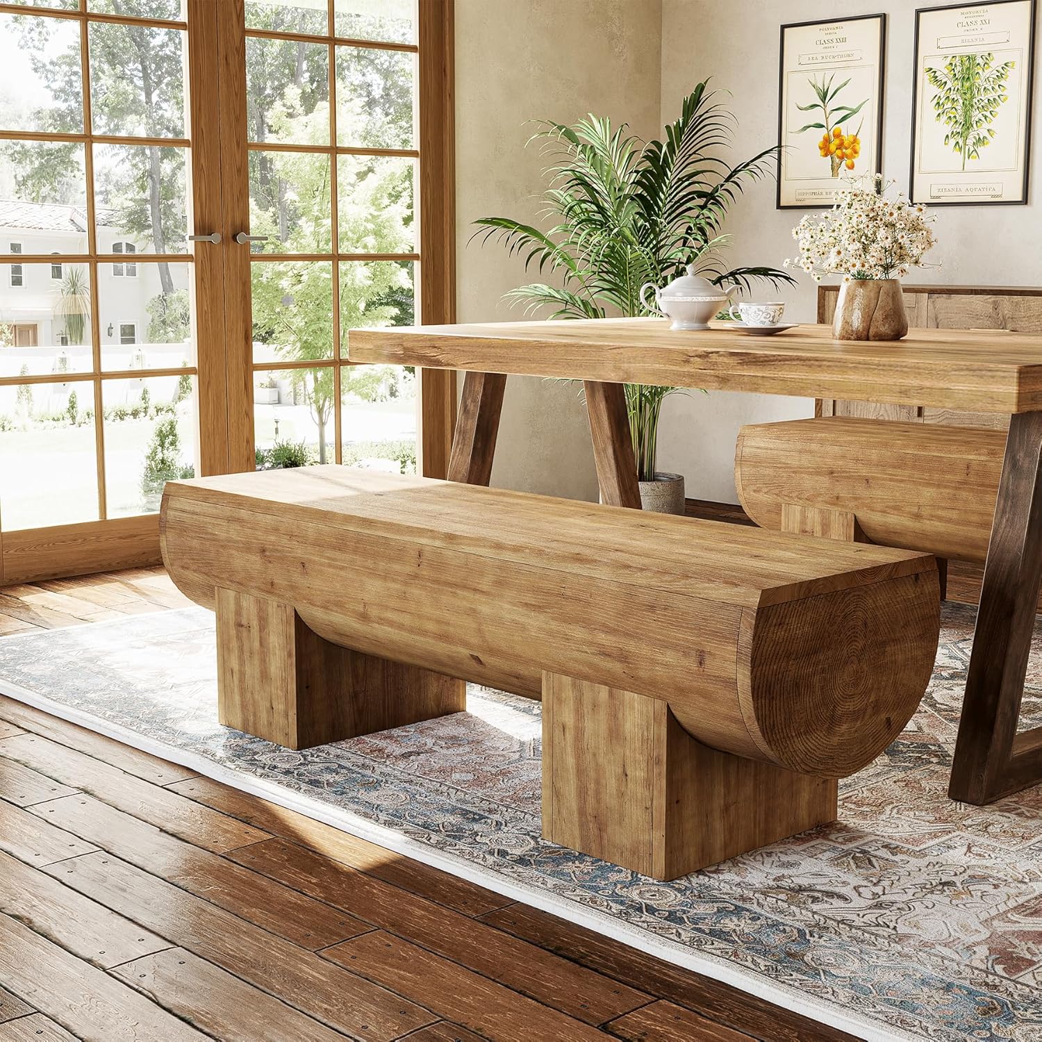47-Inch Solid Wood Dining Bench, Farmhouse Entryway Shoe Bench
