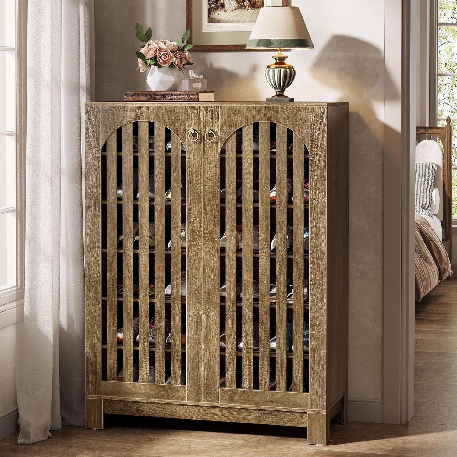 Tribesigns Shoe Cabinet with Airy Doors, 6-Tier Entryway Shoe Storage Rack Organizer with Adjustable Shelves for Living Room