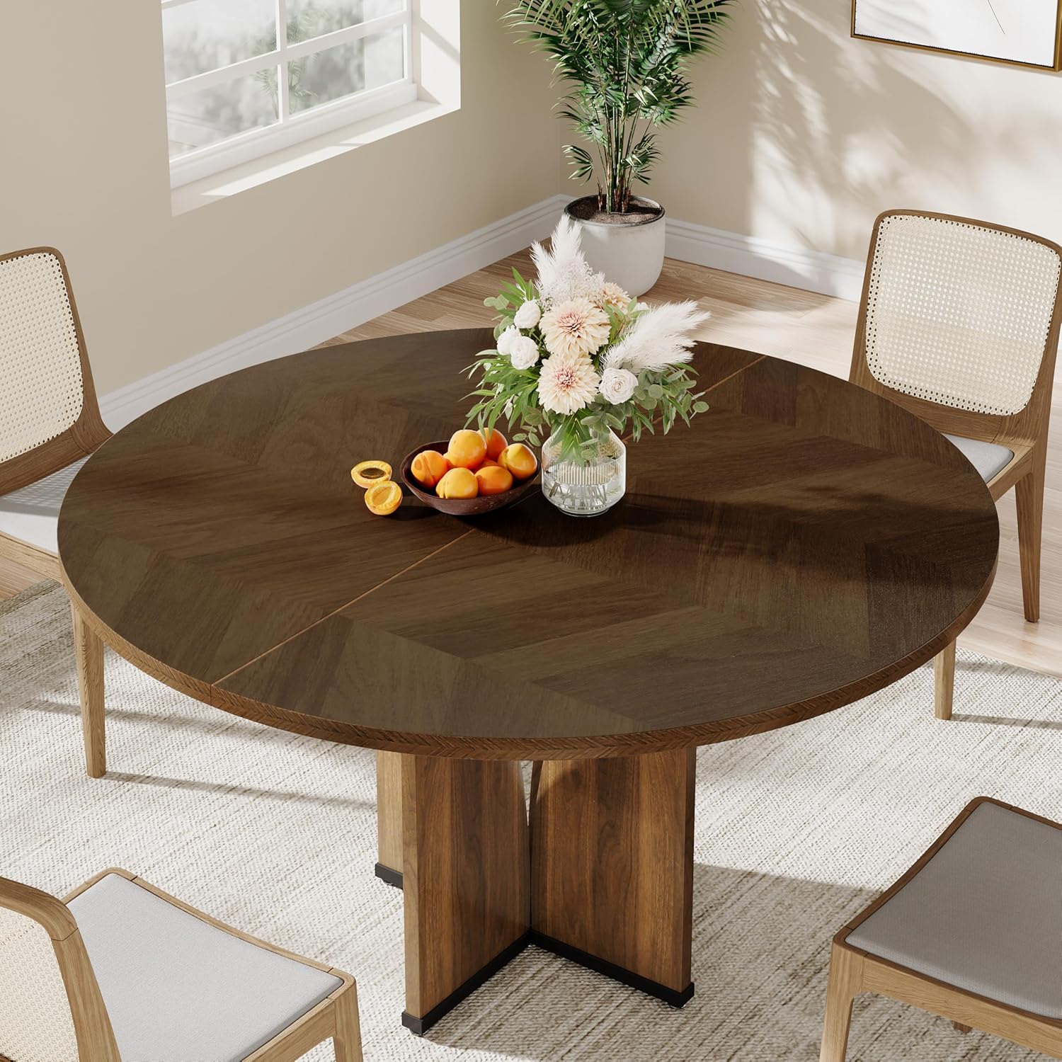 39.37" Round Farmhouse Dining Table with Pedestal Base for 4