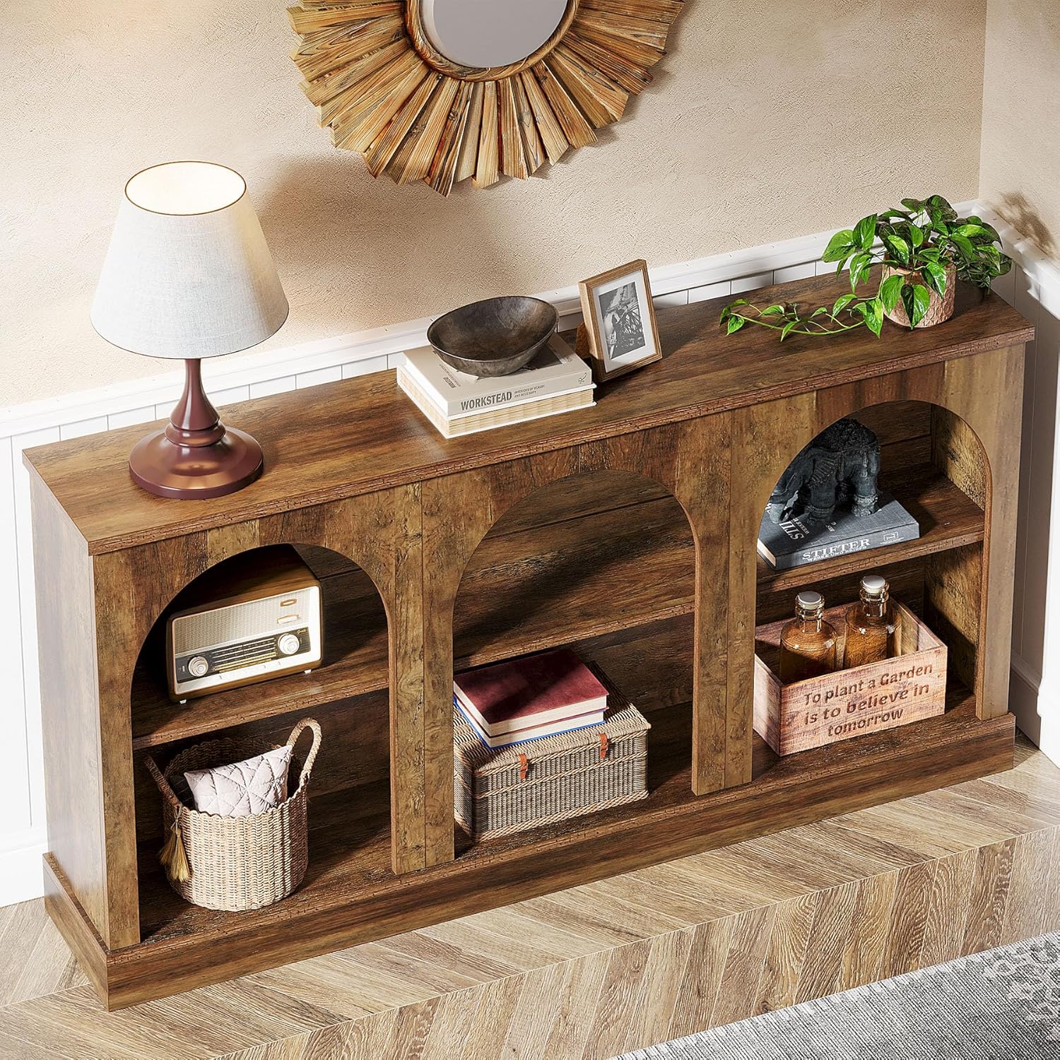 63" Farmhouse Console Table - 3-Tier Sofa Table w/Storage