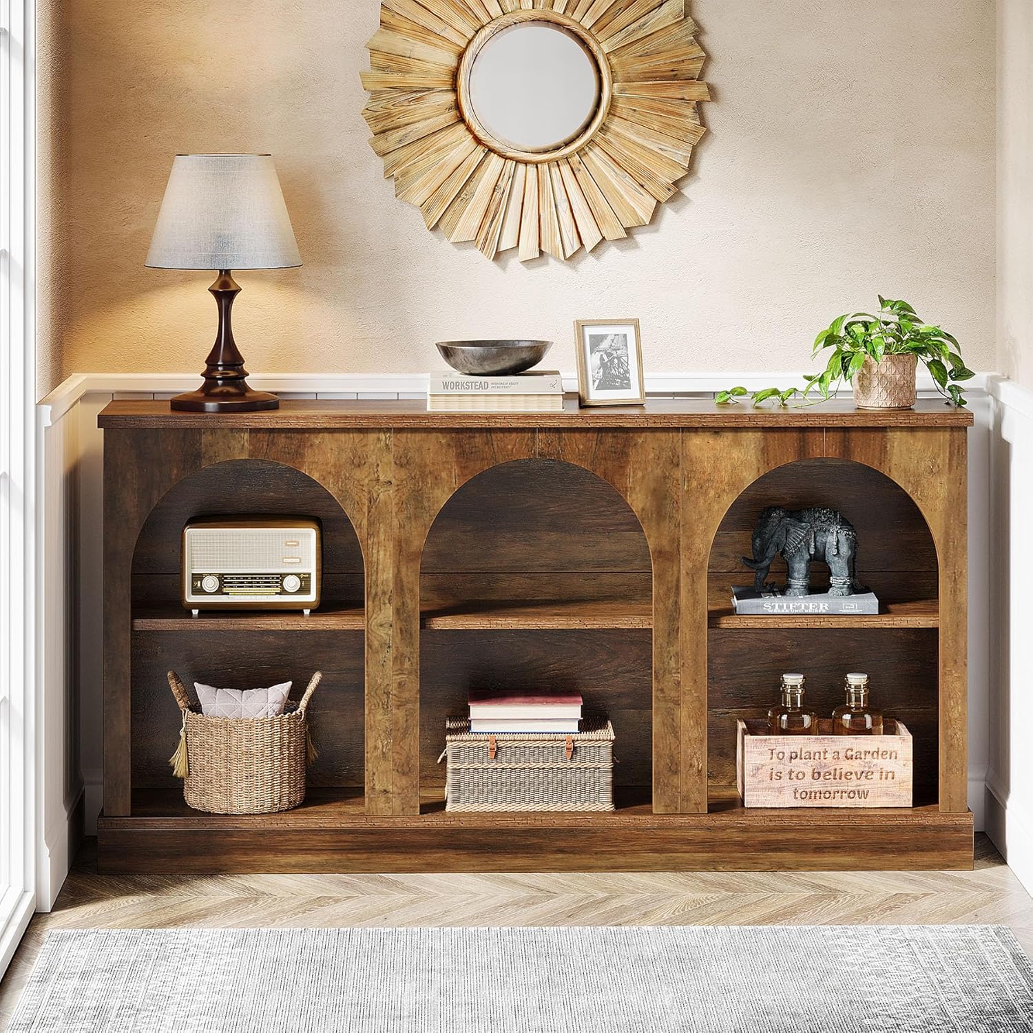 63" Farmhouse Console Table - 3-Tier Sofa Table w/Storage