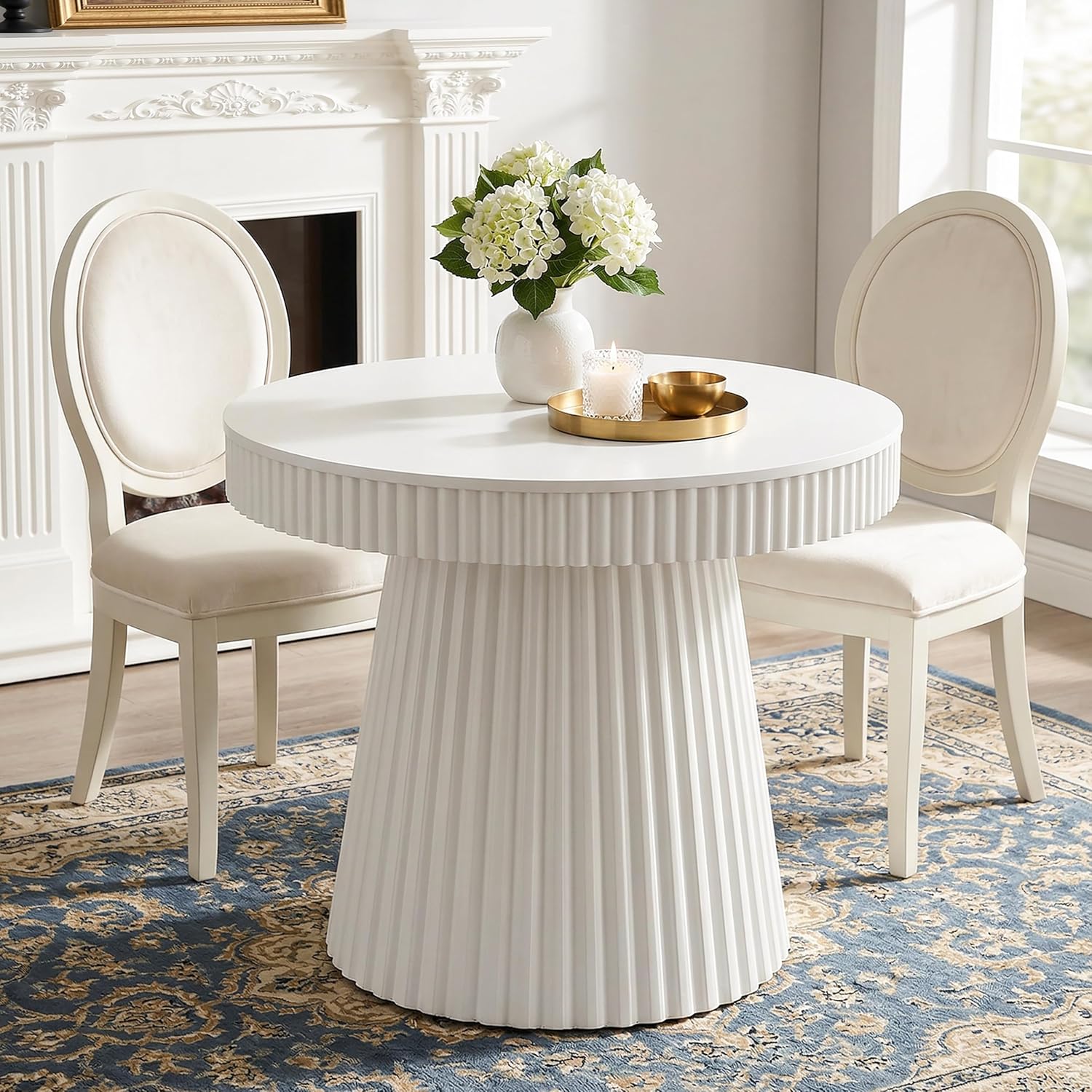 31.5 Inch Round Dining Table for 2-4 People, Modern Kitchen Table with Fluted Pedestal