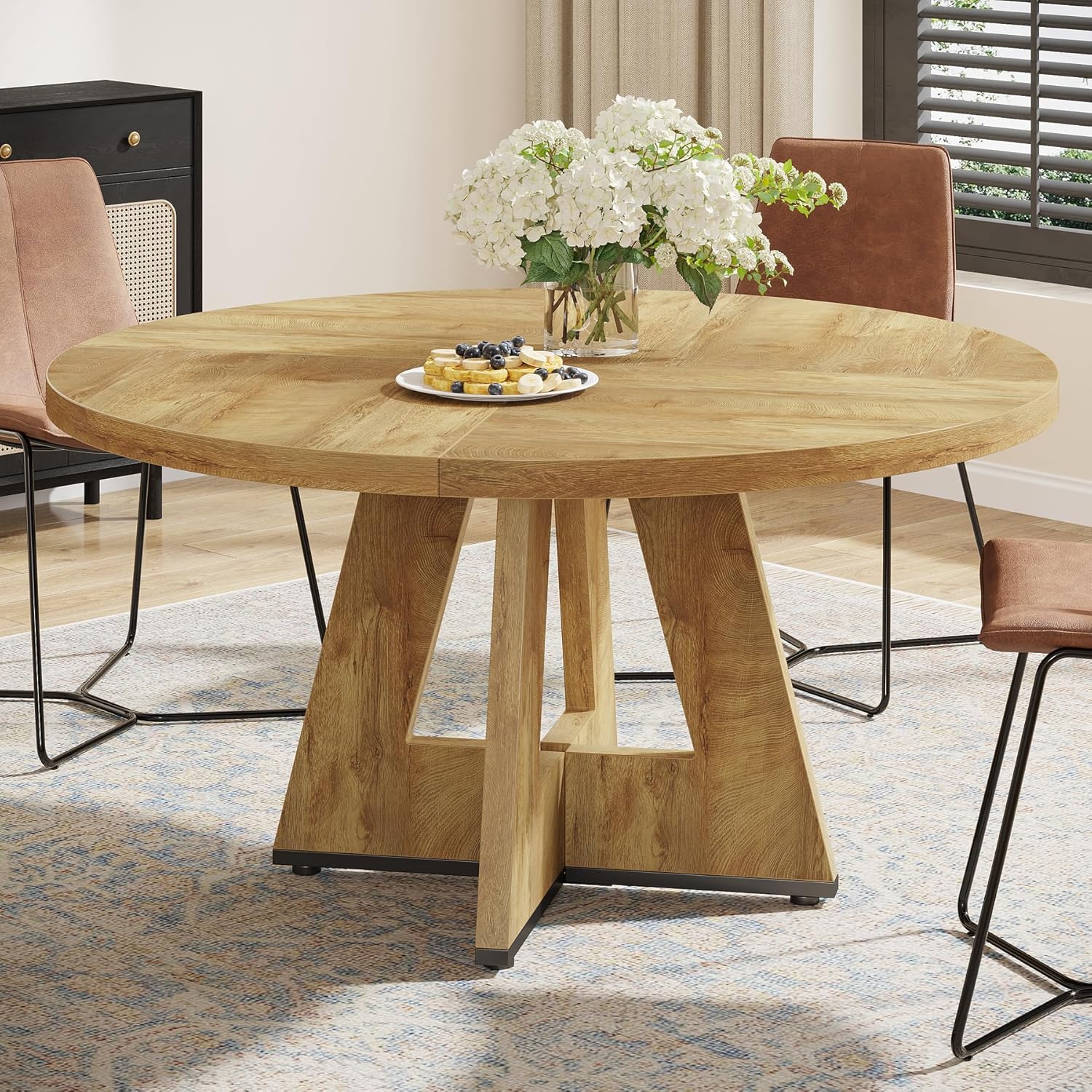 47-Inch Round Dining Table - Wood Kitchen Table for Dining Room and Living Room