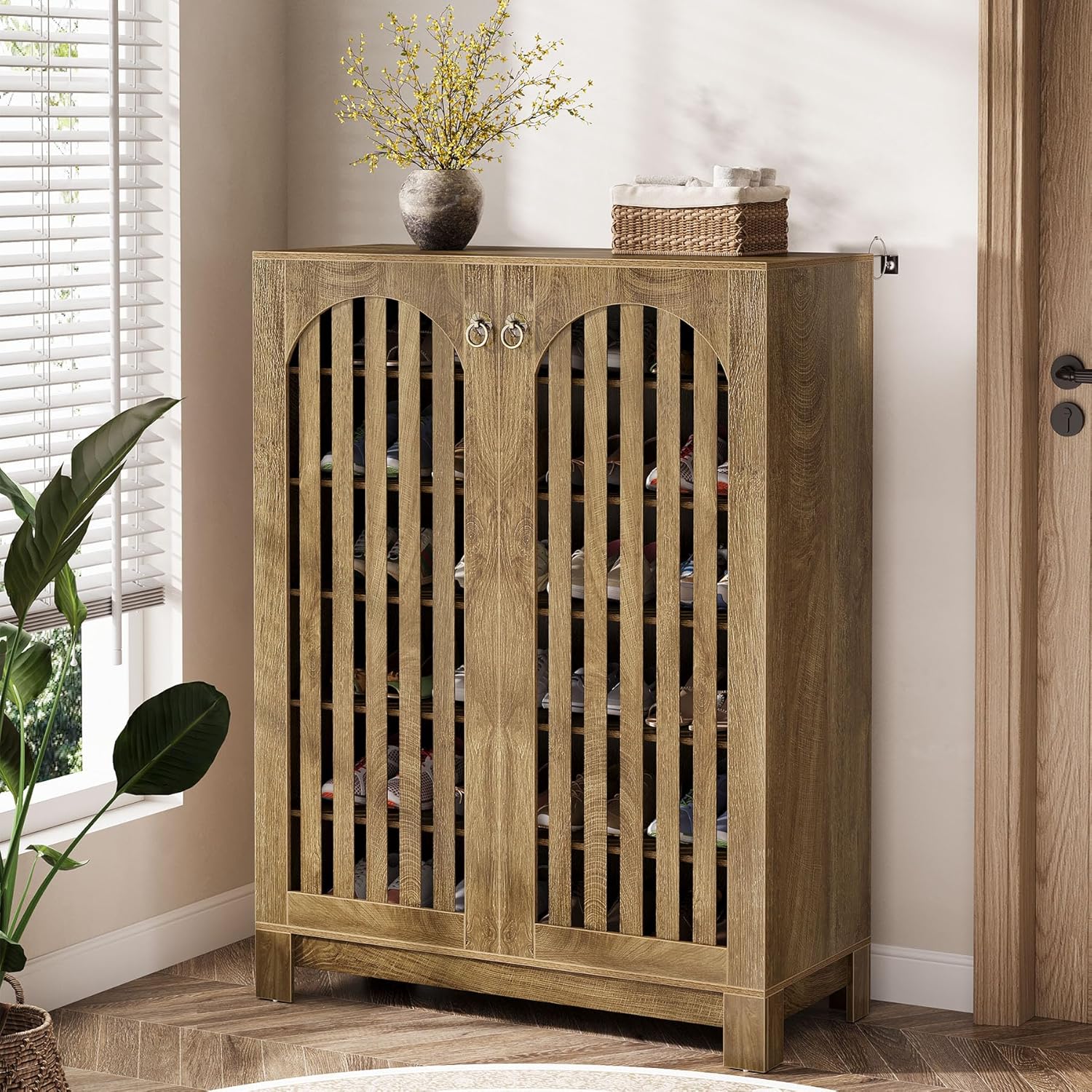 Tribesigns Shoe Cabinet with Airy Doors, 6-Tier Entryway Shoe Storage Rack Organizer with Adjustable Shelves for Living Room