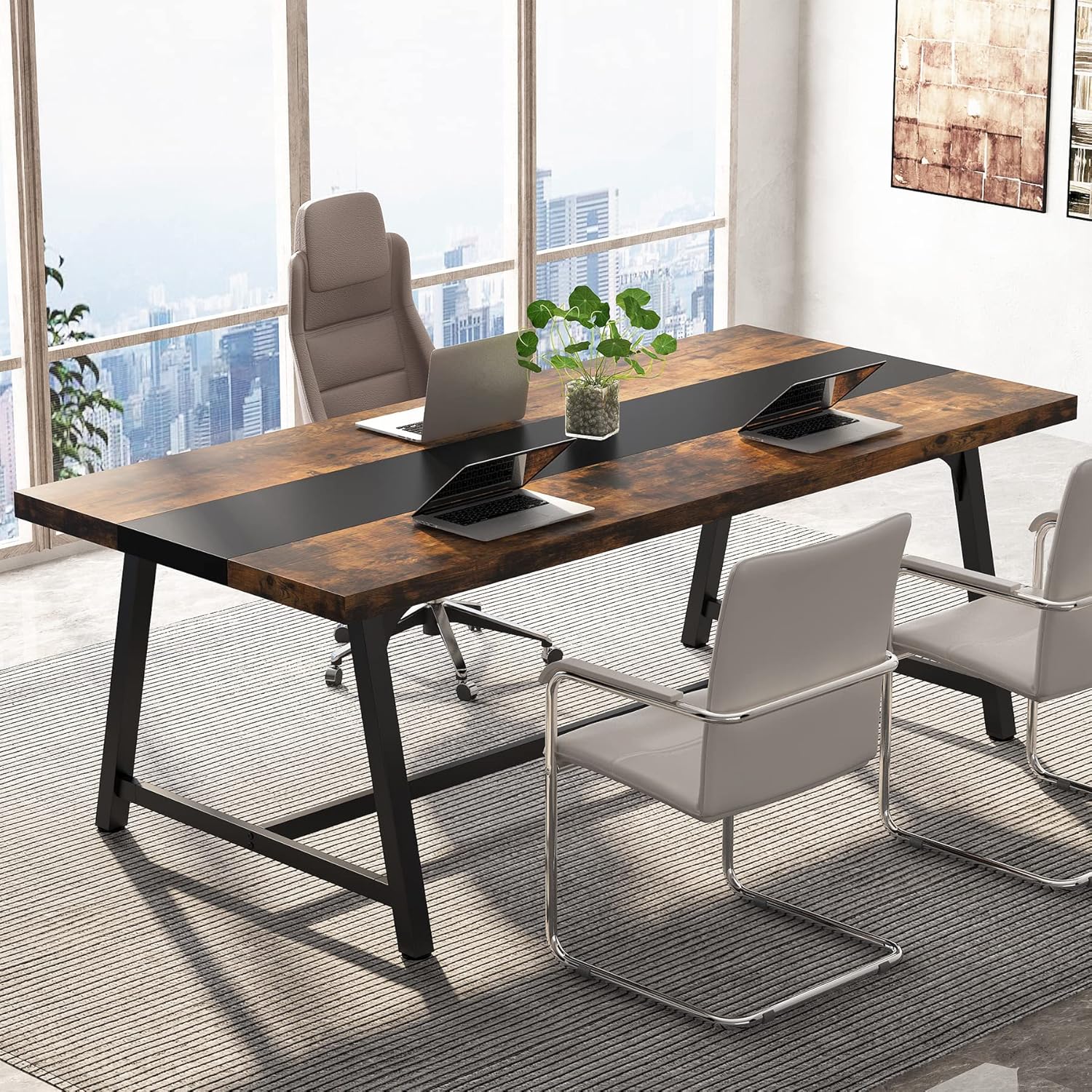 70.9-Inch Conference Table for 6 with Thick Top, Industrial Meeting Table for Office