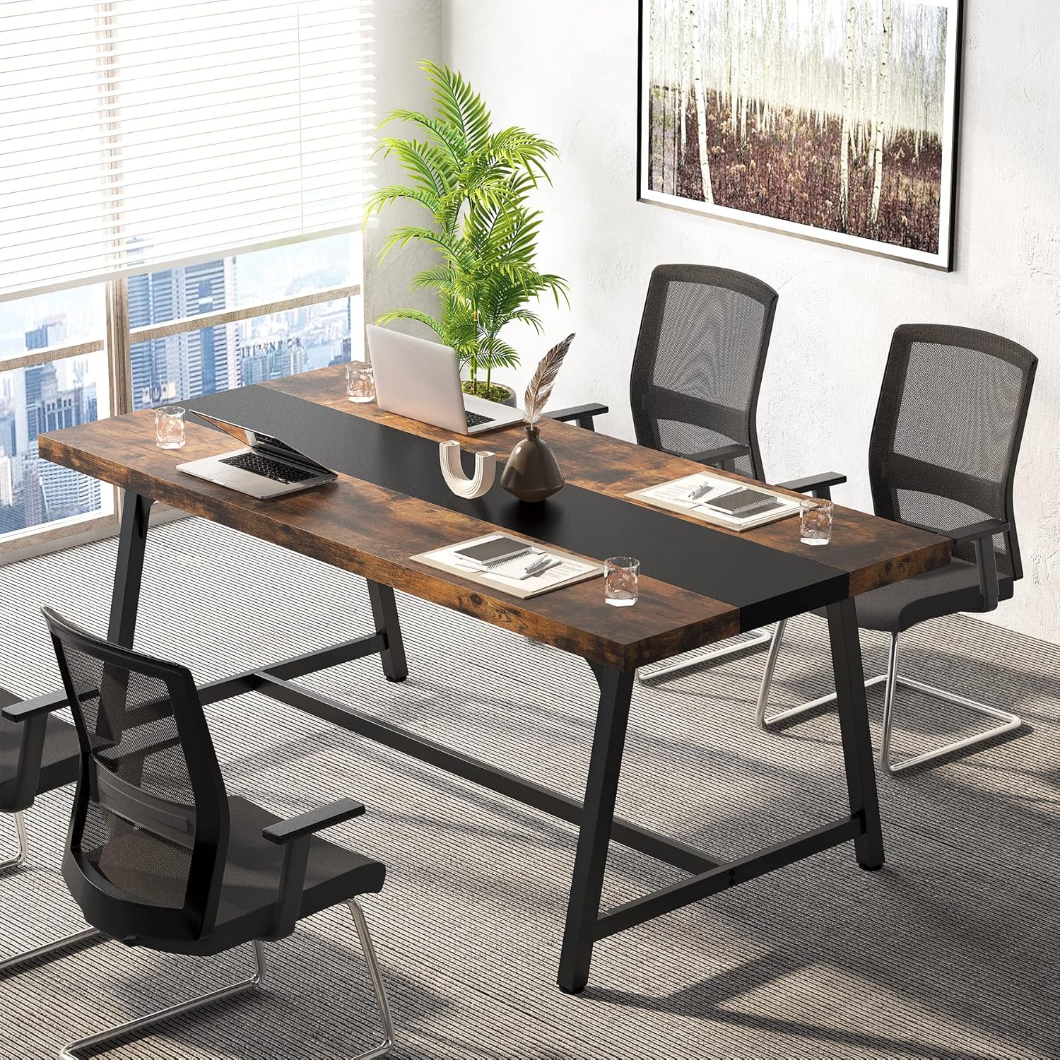 70.9-Inch Conference Table for 6 with Thick Top, Industrial Meeting Table for Office