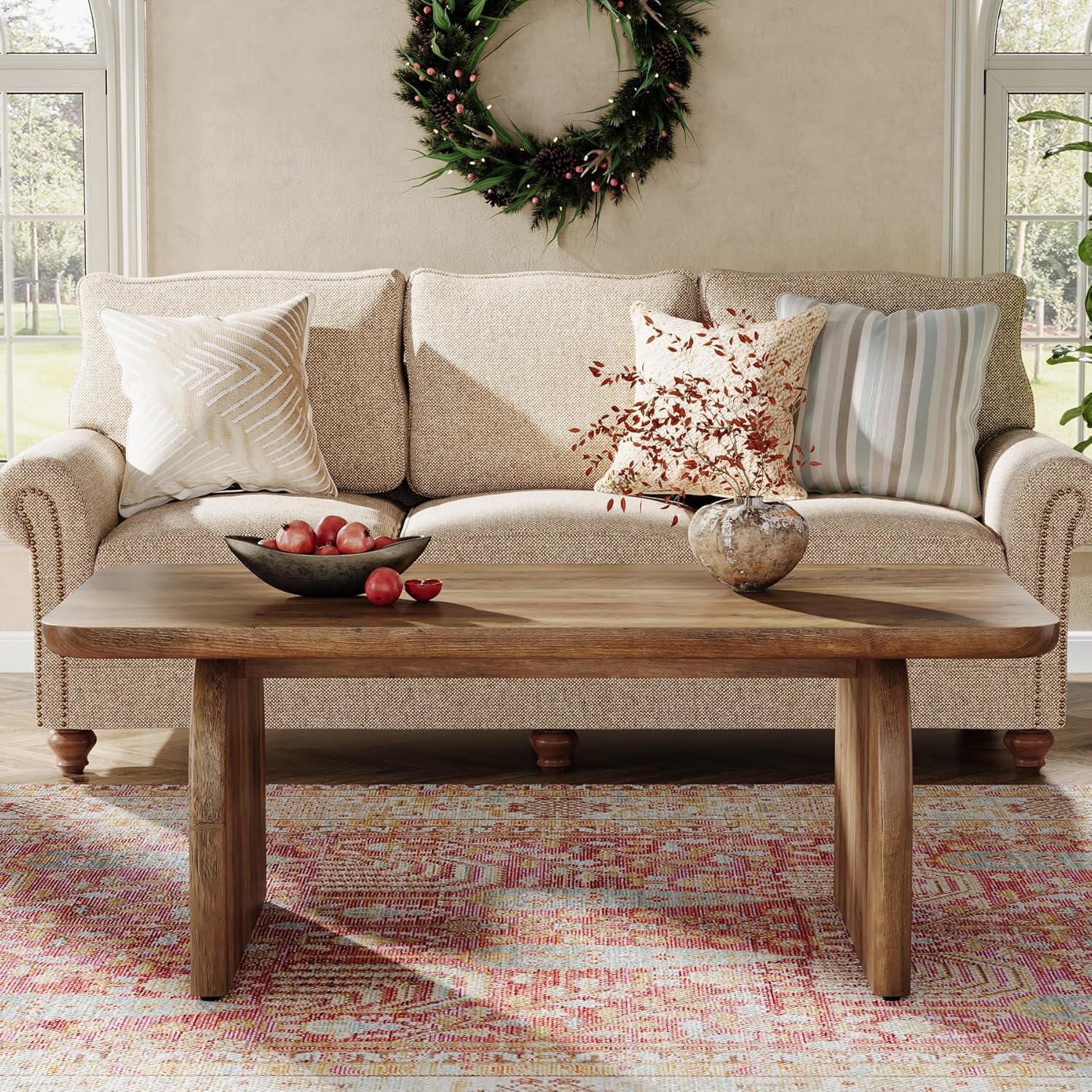 47 Inch Wood Rectangular Coffee Table, Living Room Table