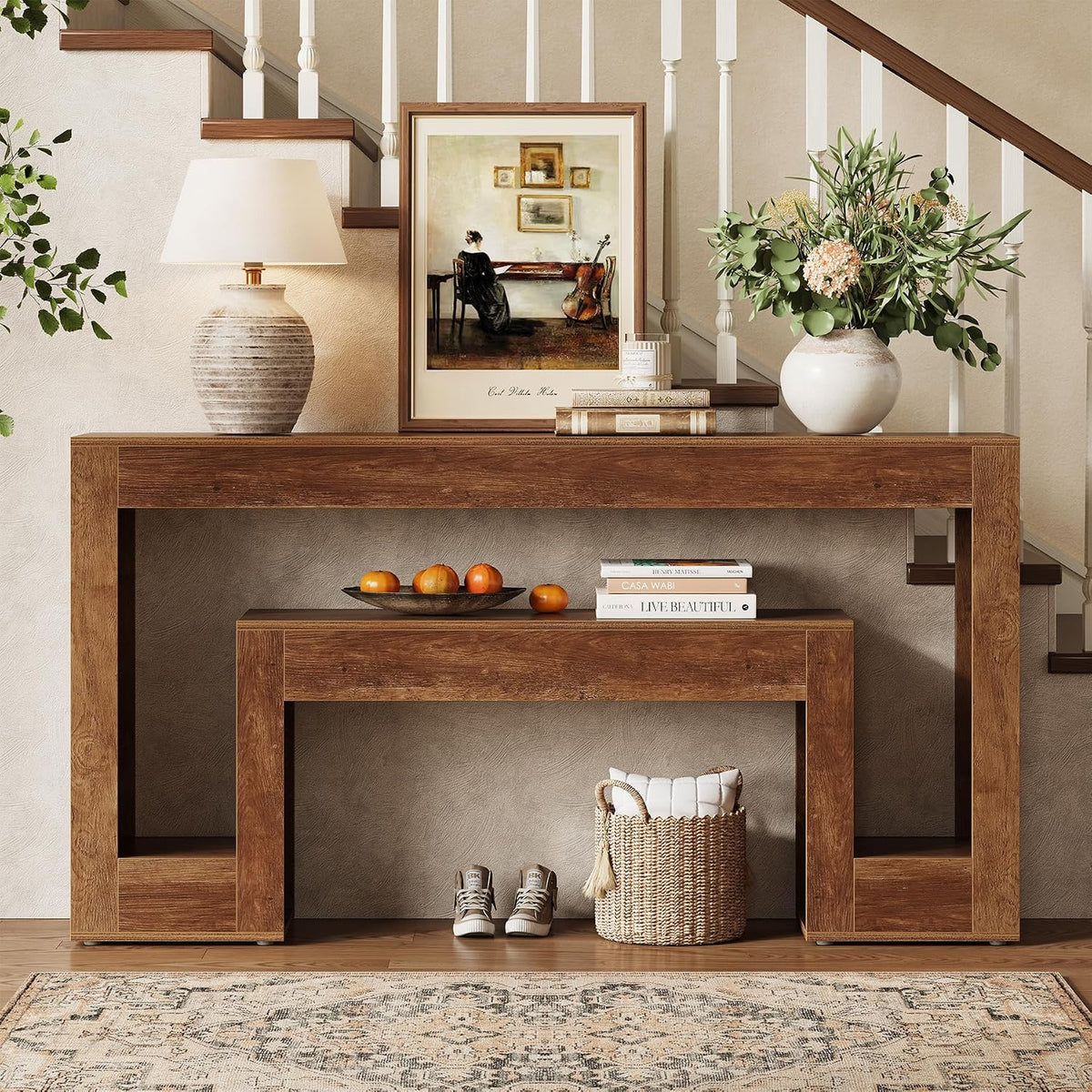 Tribesigns 63-Inch Rustic Console Table with 2-Tier Shelf, Narrow Sofa Table for Entryway and Living Room