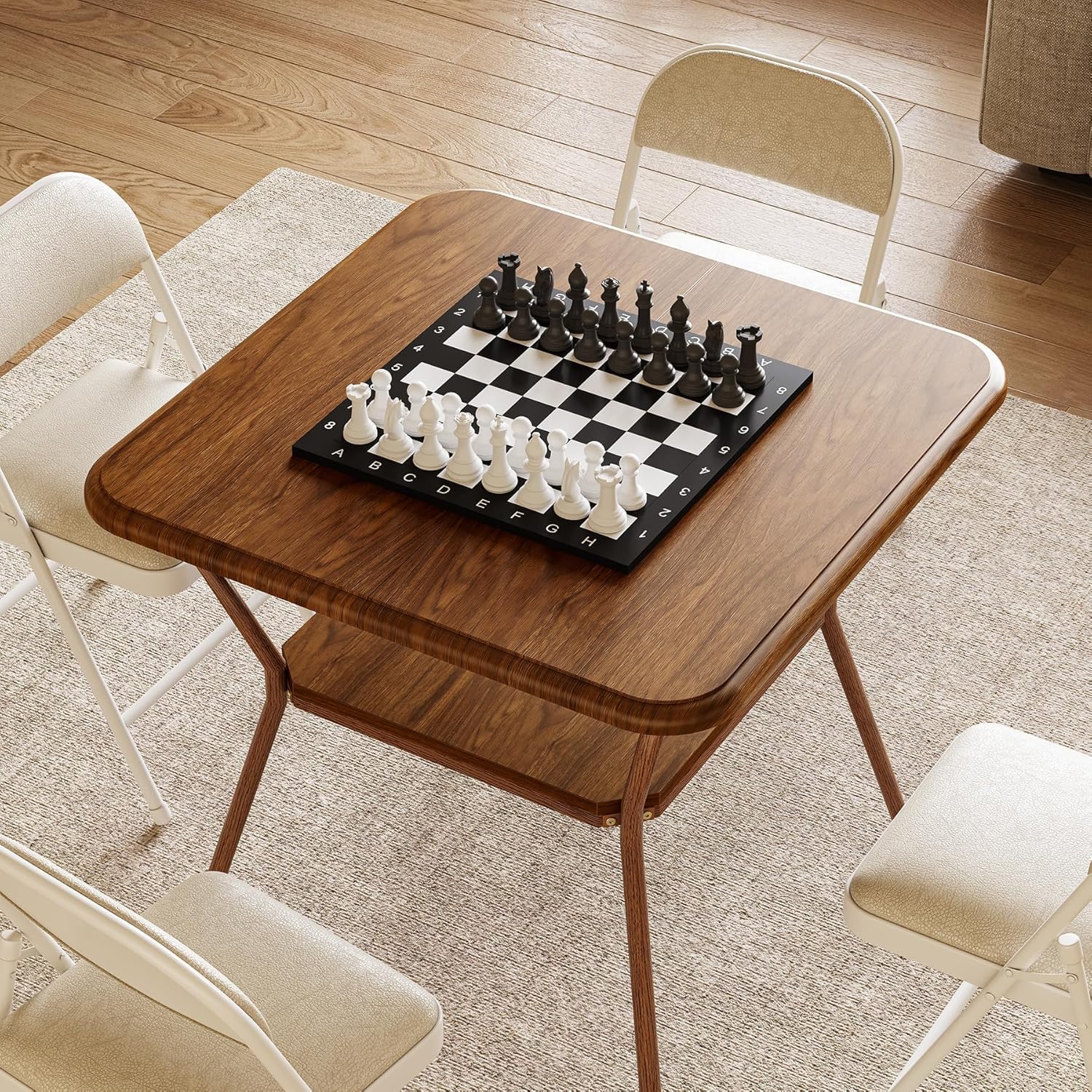 31.5" Square Dining Table, 2-Tier Compact Table for Dining Room and Office in Walnut