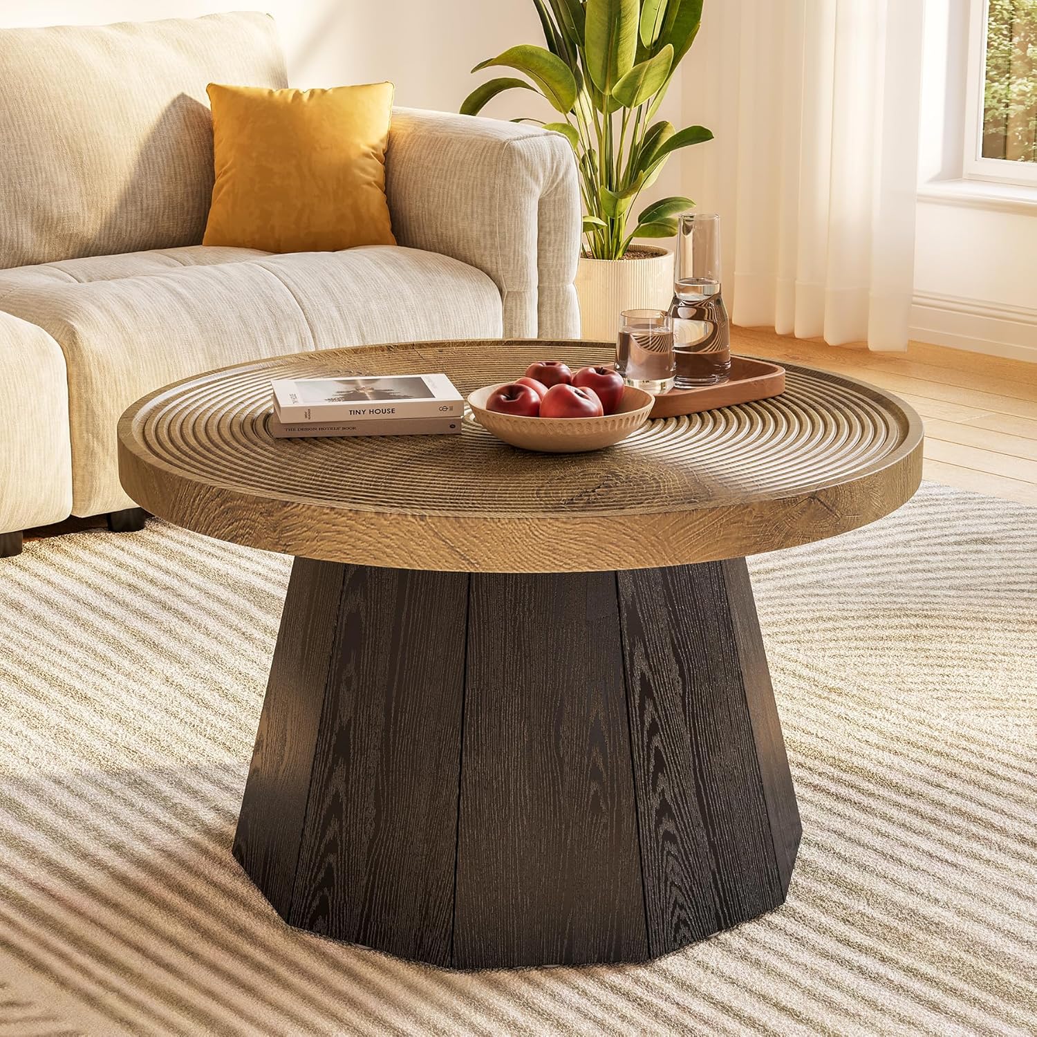 31.5" Round Farmhouse Coffee Table, Modern Center Table