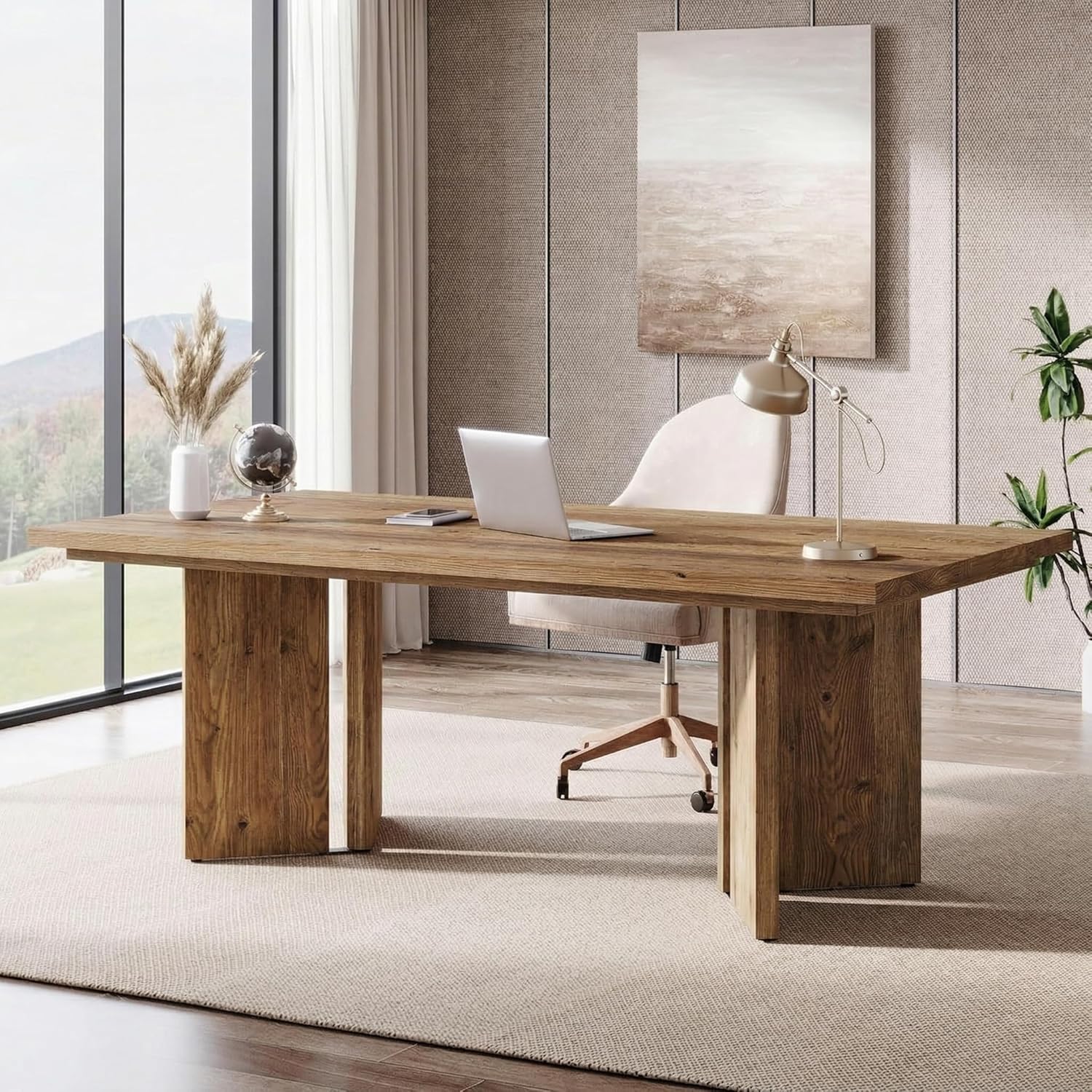 Tribesigns 63-Inch Executive Desk with Spacious Tabletop and 300 lb Capacity, Farmhouse Computer Workstation for Home Office Study and Office
