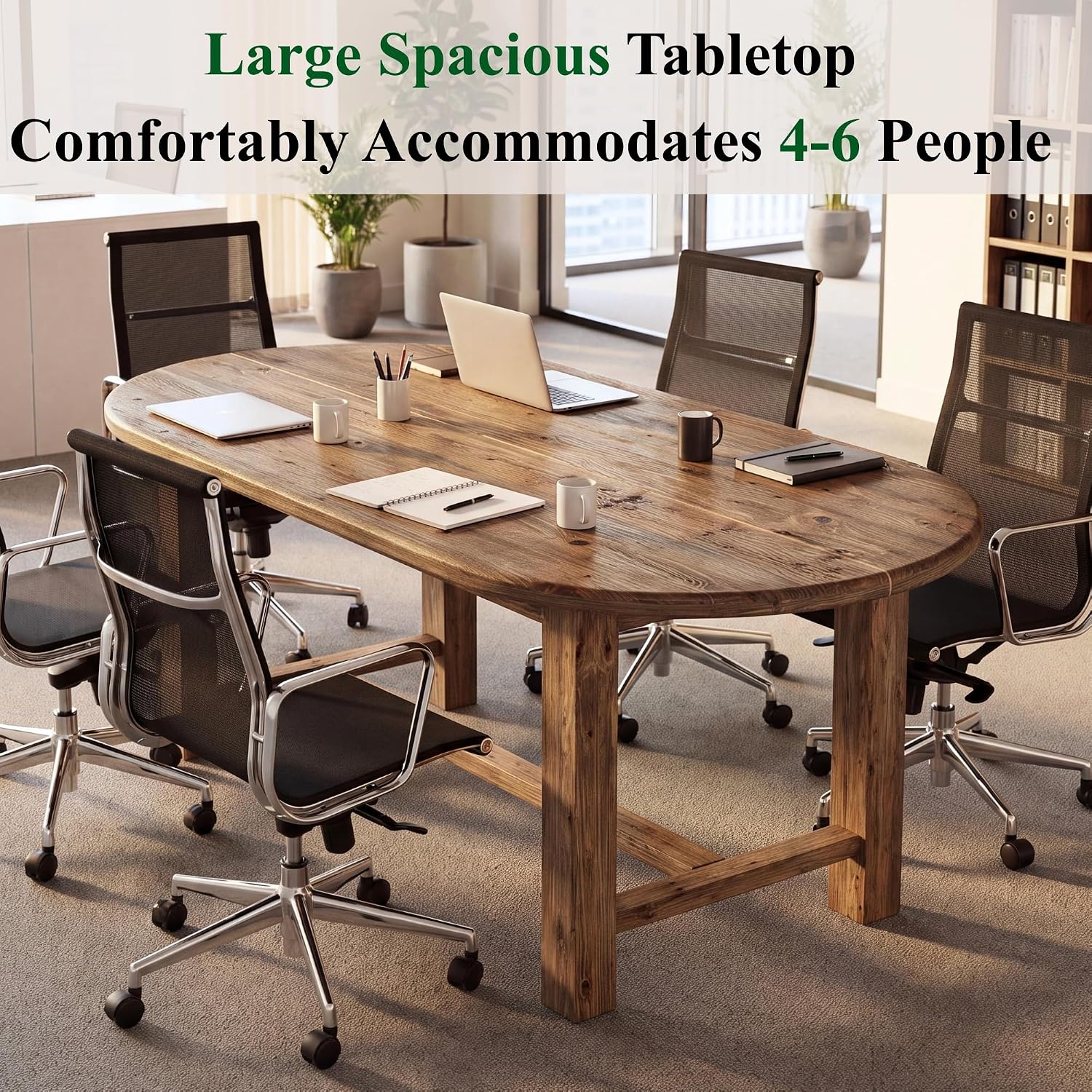 Tribesigns 63 Inch Solid Fir Wood Executive Desk with Crossbar, Oval Workstation for Home Office