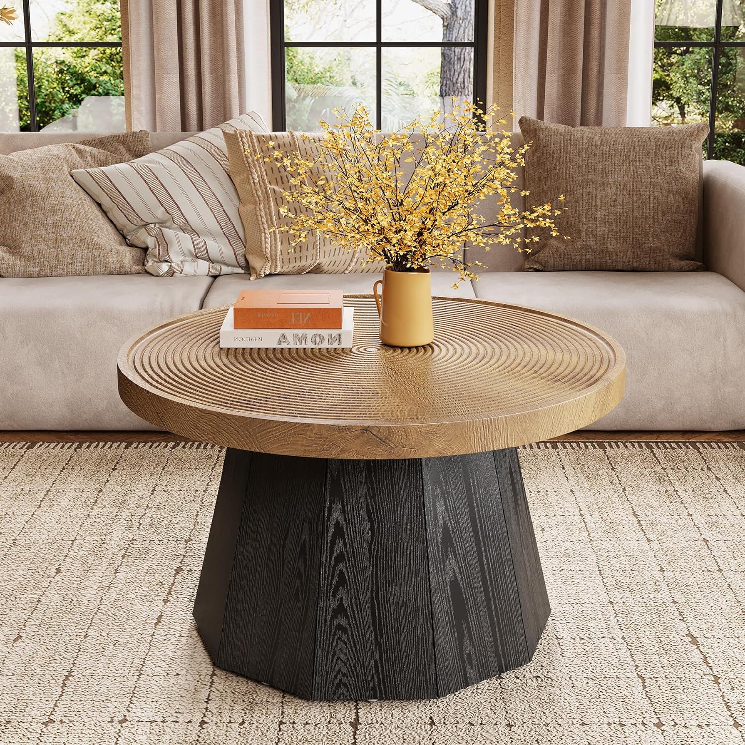 31.5" Round Farmhouse Coffee Table, Modern Center Table
