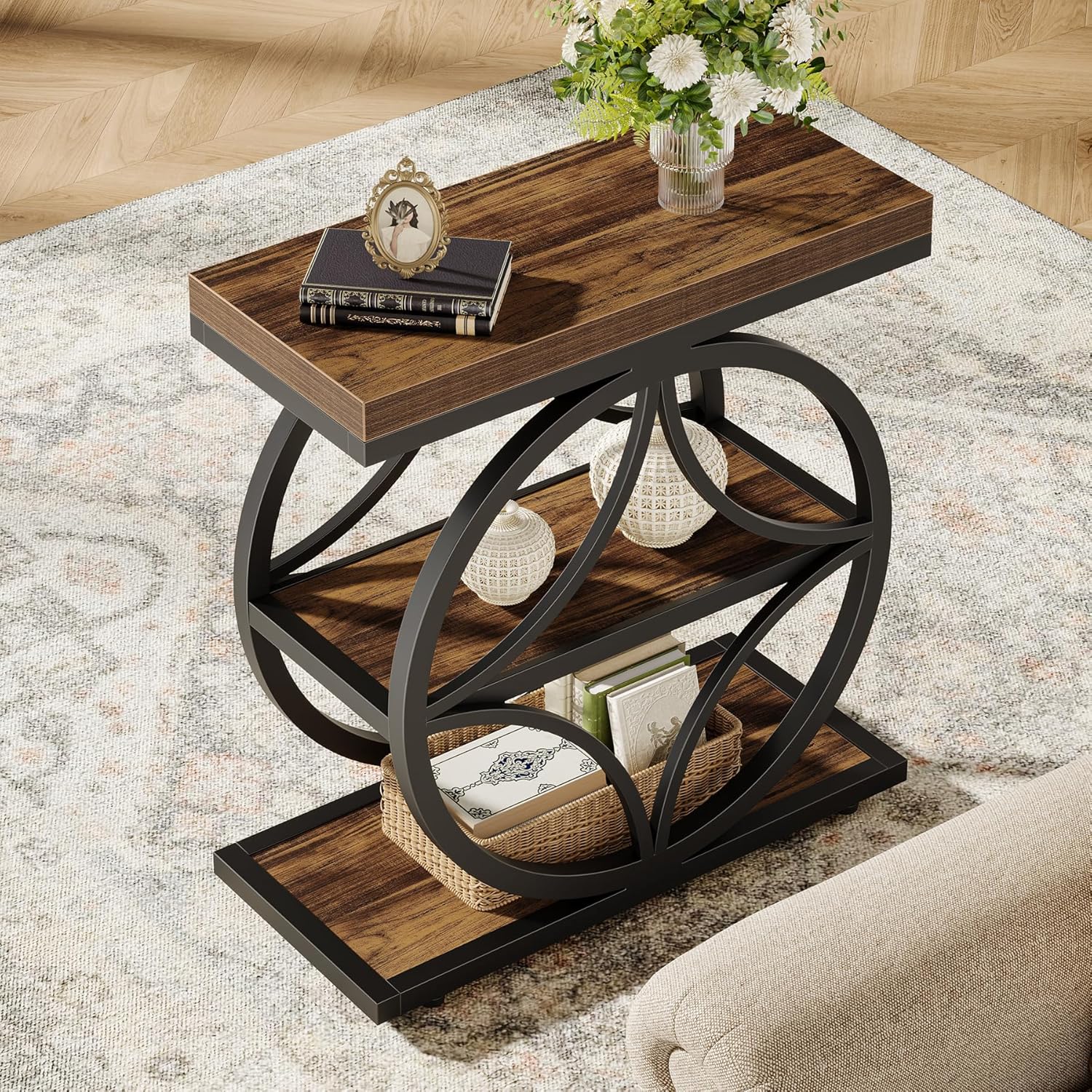 18" Industrial Side Table - 3-Tier End Table w/Metal Frame