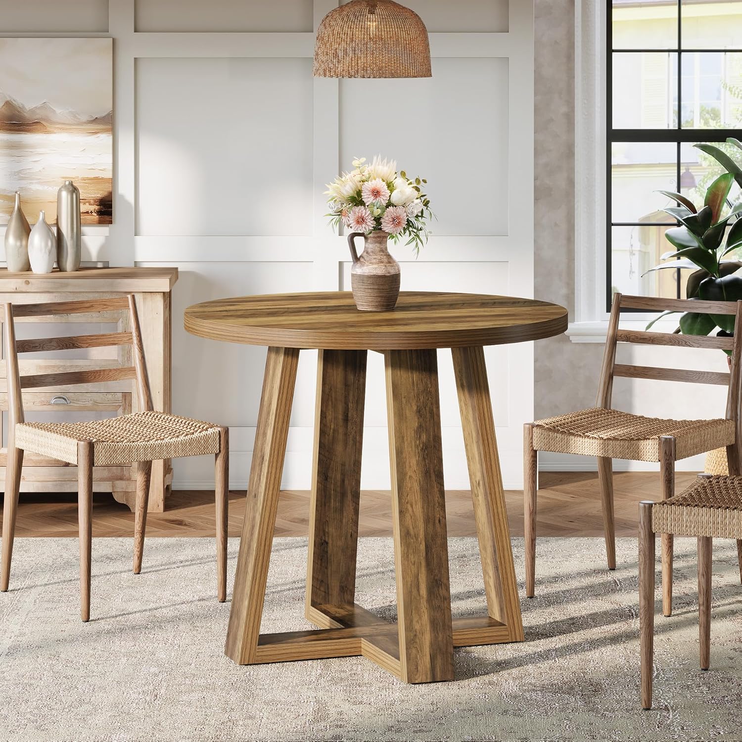 31.5" Round Farmhouse Dining Table - Rustic Brown Kitchen Table for Small Spaces