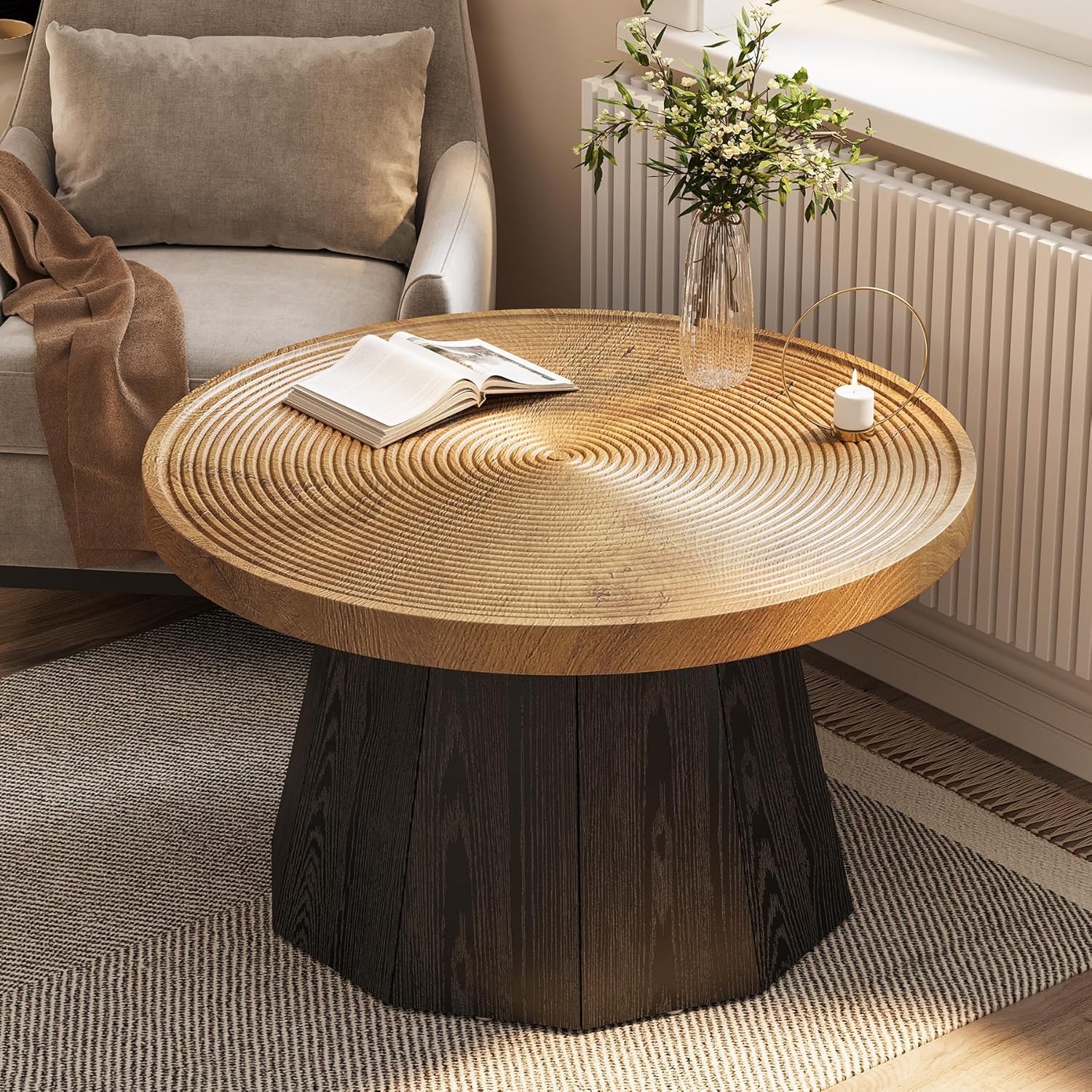 31.5" Round Farmhouse Coffee Table, Modern Center Table