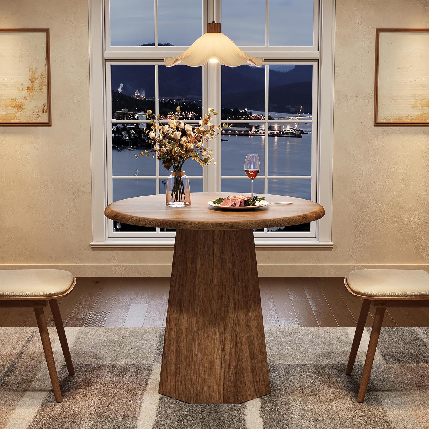 Compact Round Dining Table 31.5", Octagonal Base Kitchen Table for 2-4 People