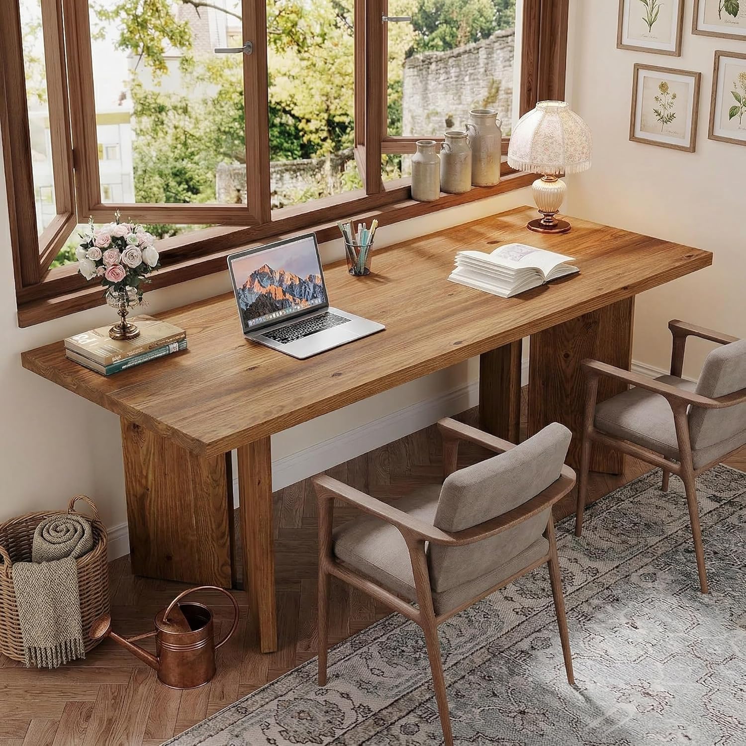 Tribesigns 63-Inch Executive Desk with Spacious Tabletop and 300 lb Capacity, Farmhouse Computer Workstation for Home Office Study and Office