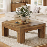 39" Square Rustic Farmhouse Coffee Table | MDF Top with Sturdy Wood Legs, Easy Assembly Cocktail Table in Brown 3