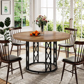 47" Round Dining Table - Rustic Wood Top & Metal Base for 4 People 3