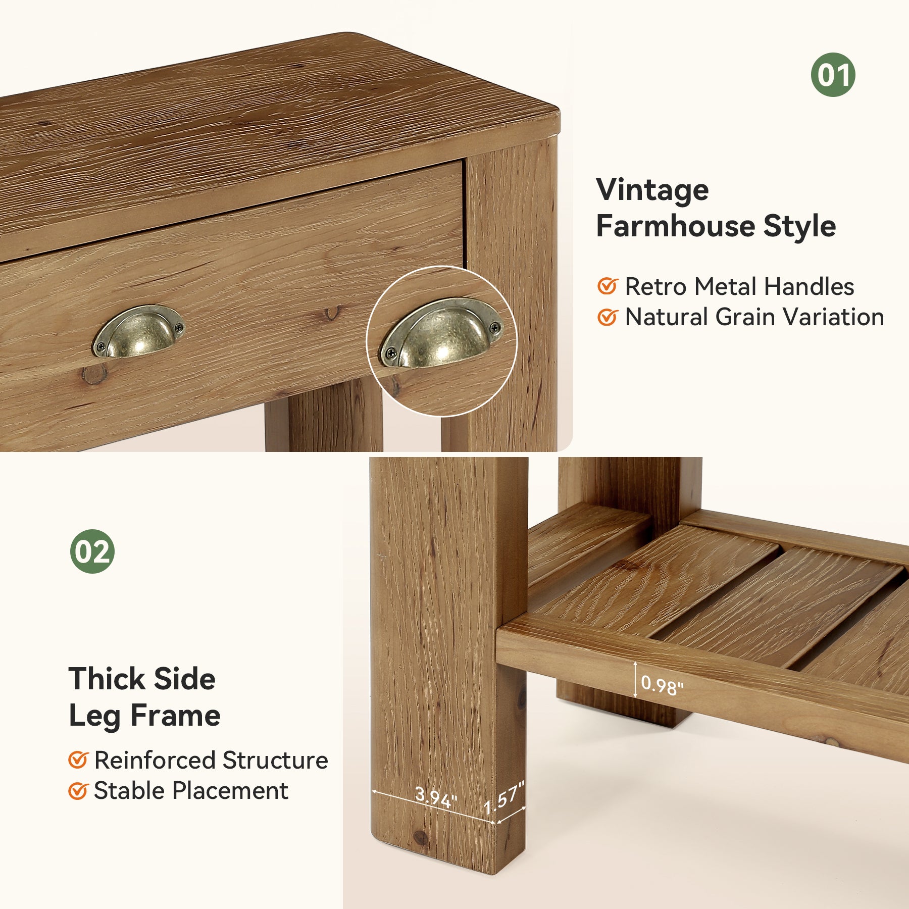 Tribesigns 55.12 Inch Solid Fir Wood Console Table with 2 Drawers, Narrow Hallway Table with Shelf