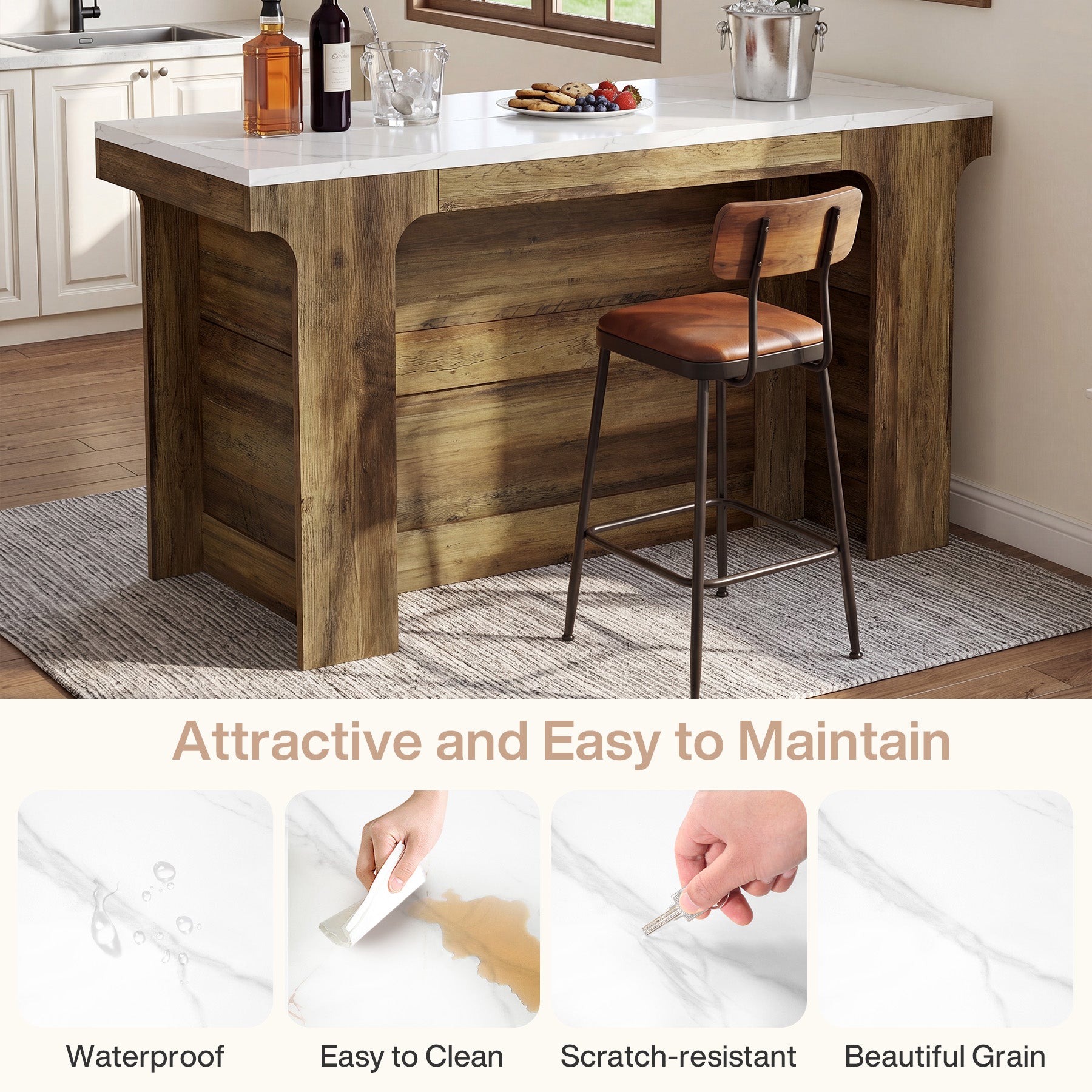 Tribesigns 59-Inch Bar Table with Faux Marble Top, Counter Height Table for Kitchen and Bistro