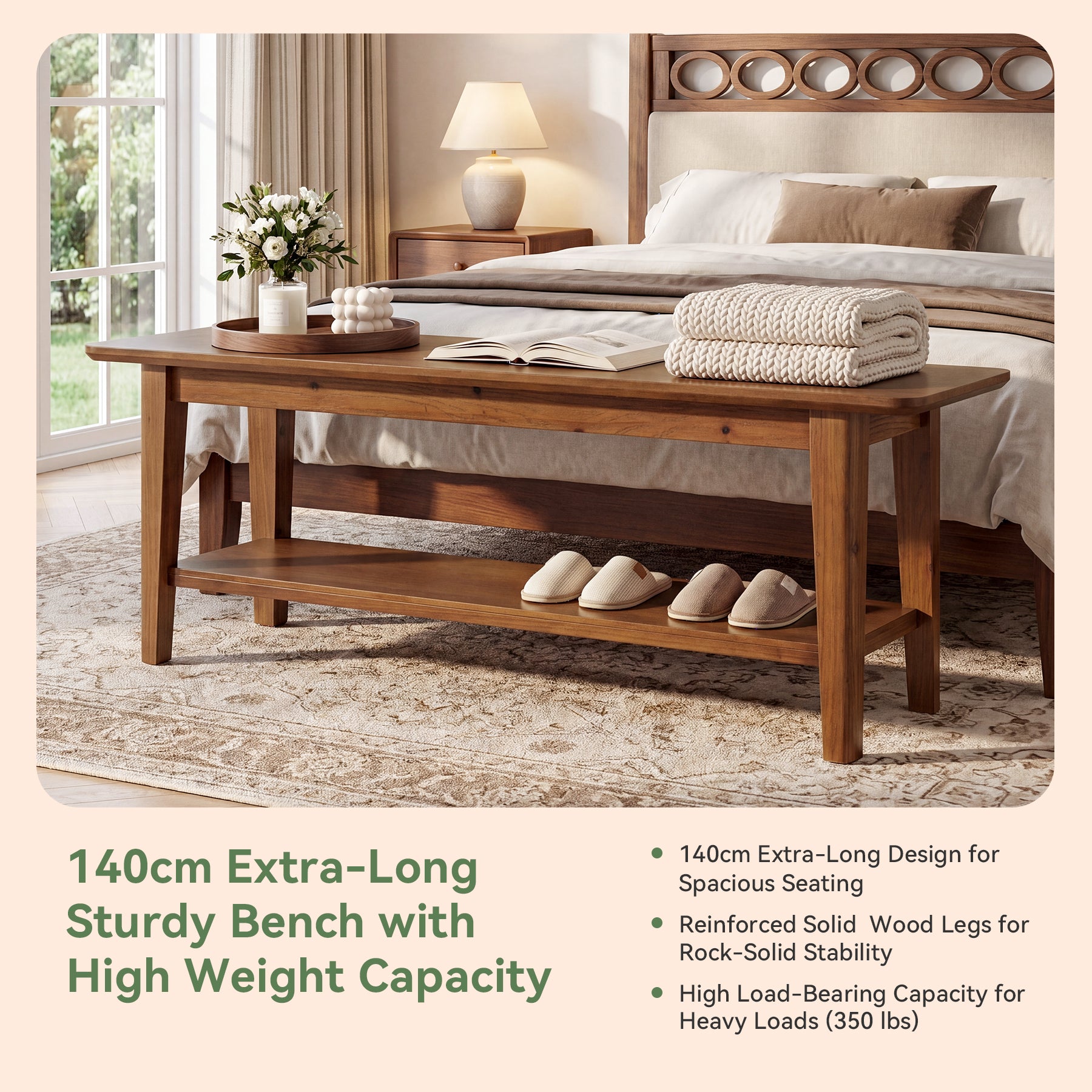 Tribesigns 55.12-Inch Wooden Shoe Bench with Open Shelves, Farmhouse Entryway Bench for Hallway
