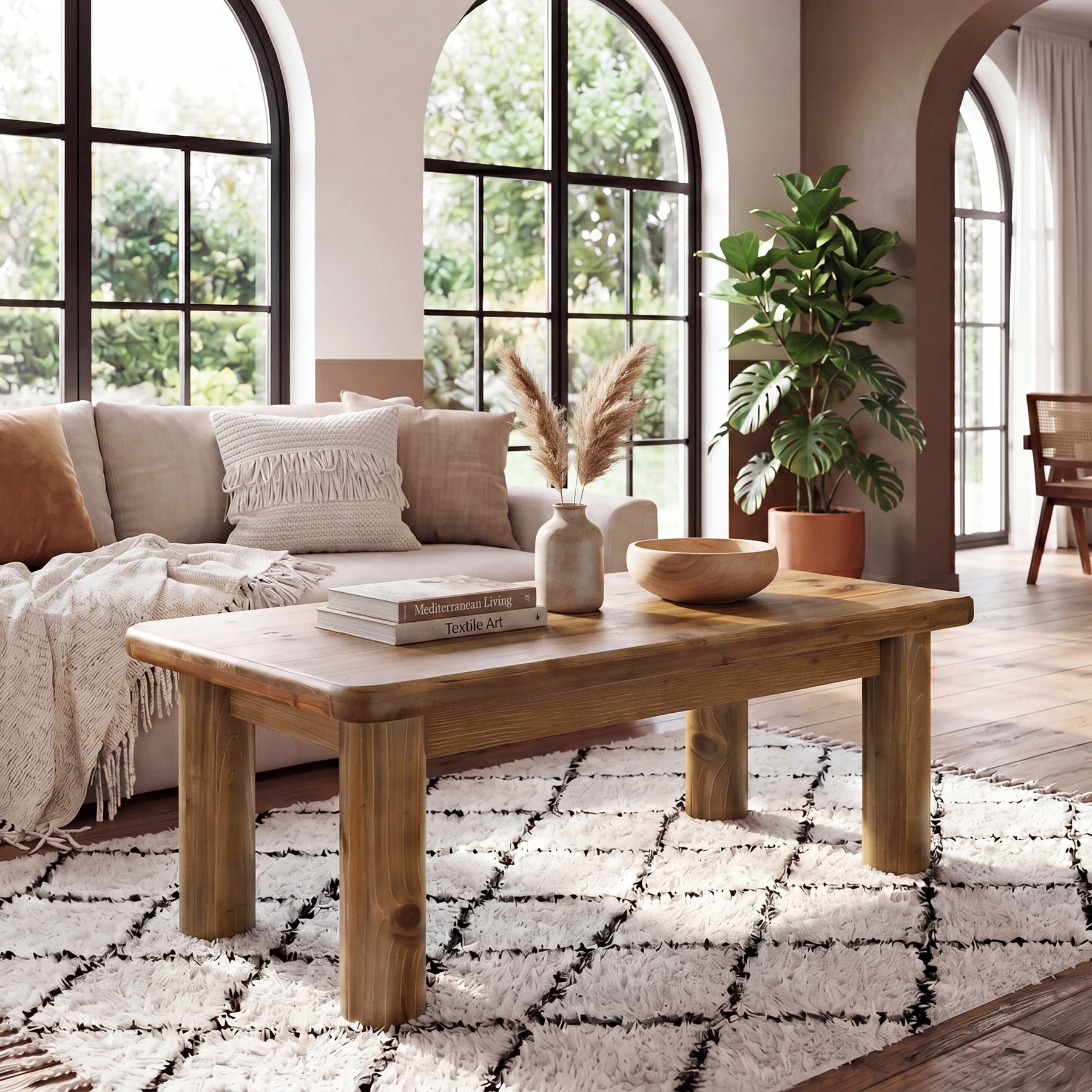 Tribesigns 47.2-Inch Solid Wood Coffee Table with Rectangular Tabletop