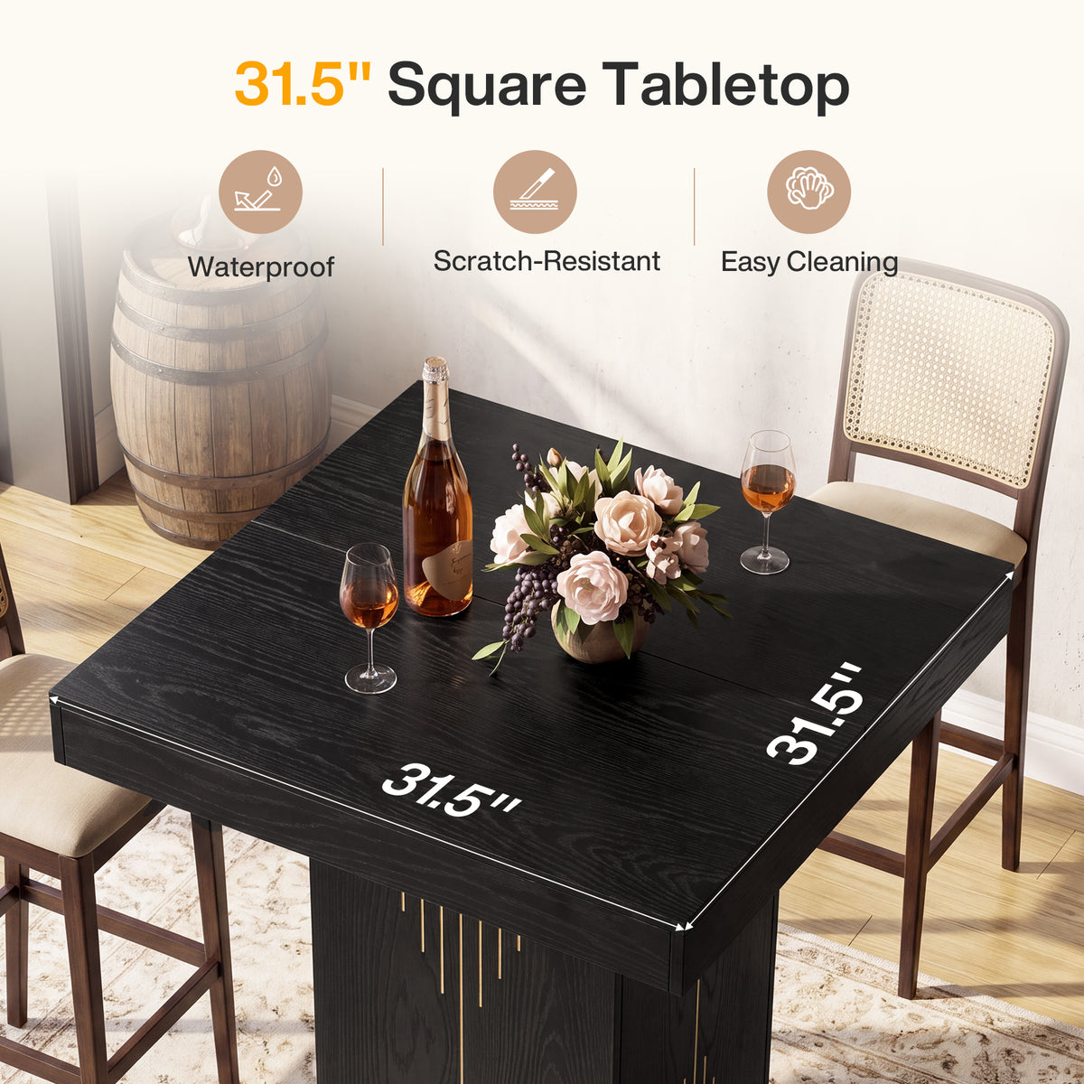 31.5 Inch Square Bar Height Table with Pedestal Base, High Top Dining Table for Kitchen and Home