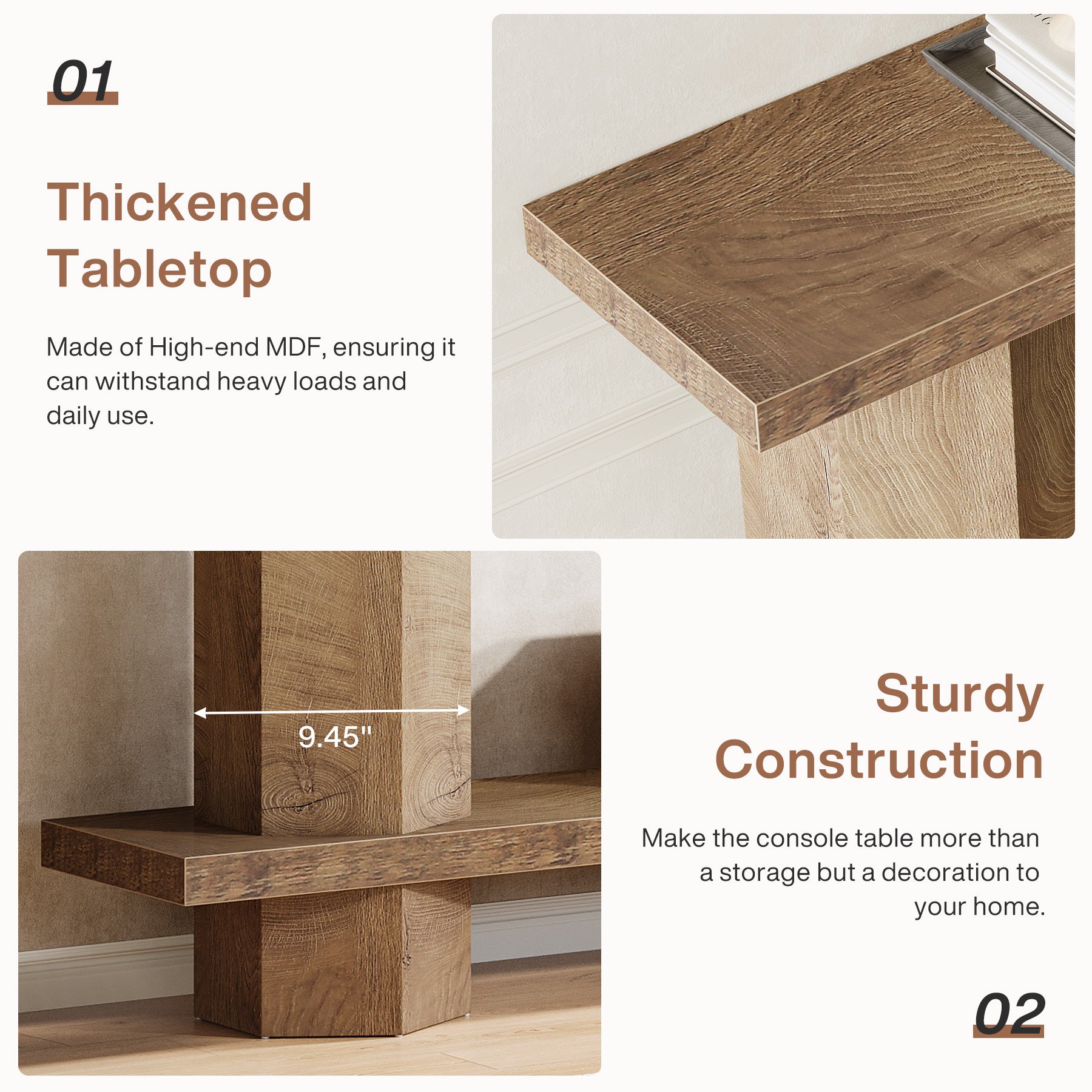70.87-Inch Wooden Console Table for Entryway, Long Sofa Table Behind Couch