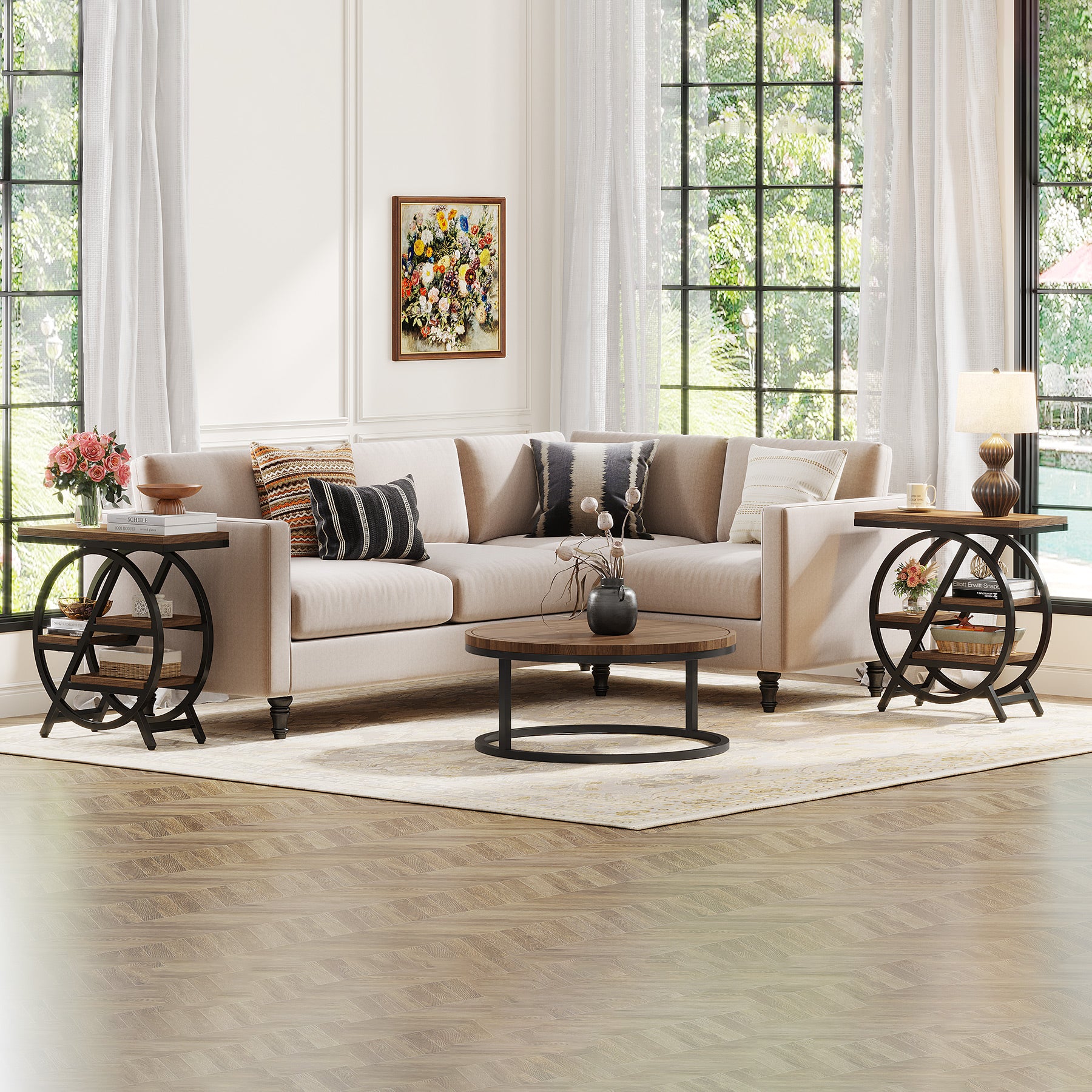 4-Tier End Table, Small Side Table Snack Table with Storage Shelves