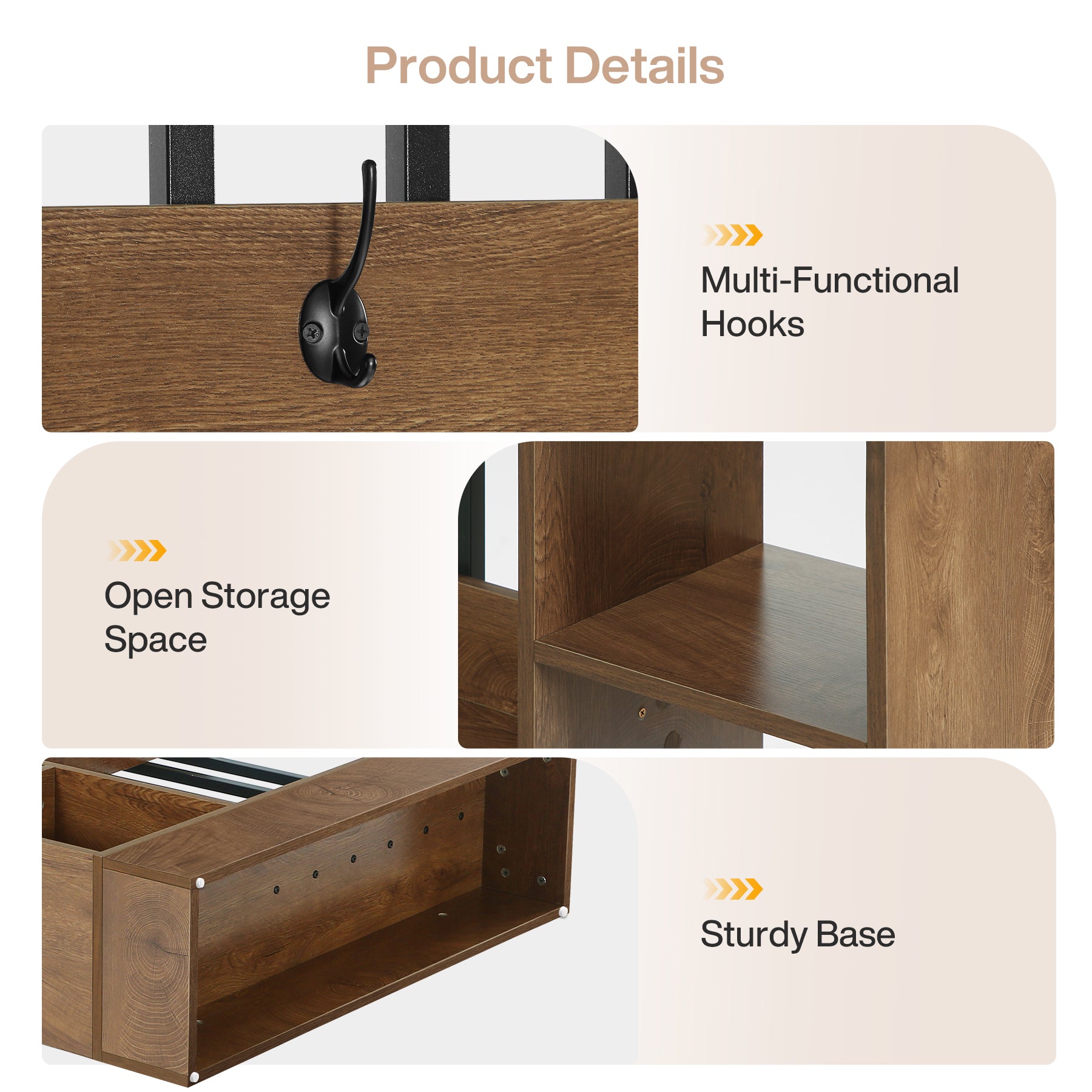 70.9 Inch Room Divider, Freestanding Bookshelf Partition with Shelves and Coat Hooks