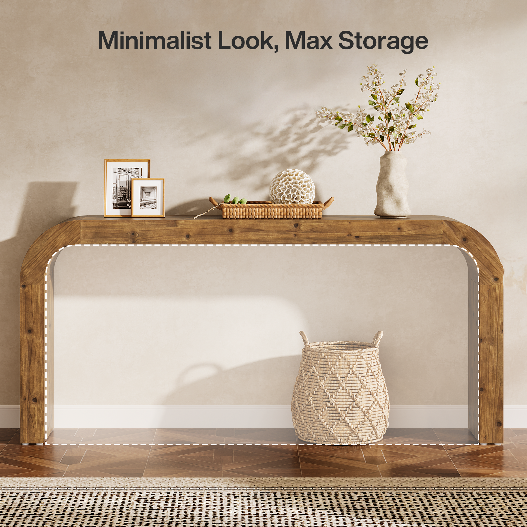 71 Inch Solid Wood Console Table, Farmhouse Waterfall Sofa Table for Entryway Hallway