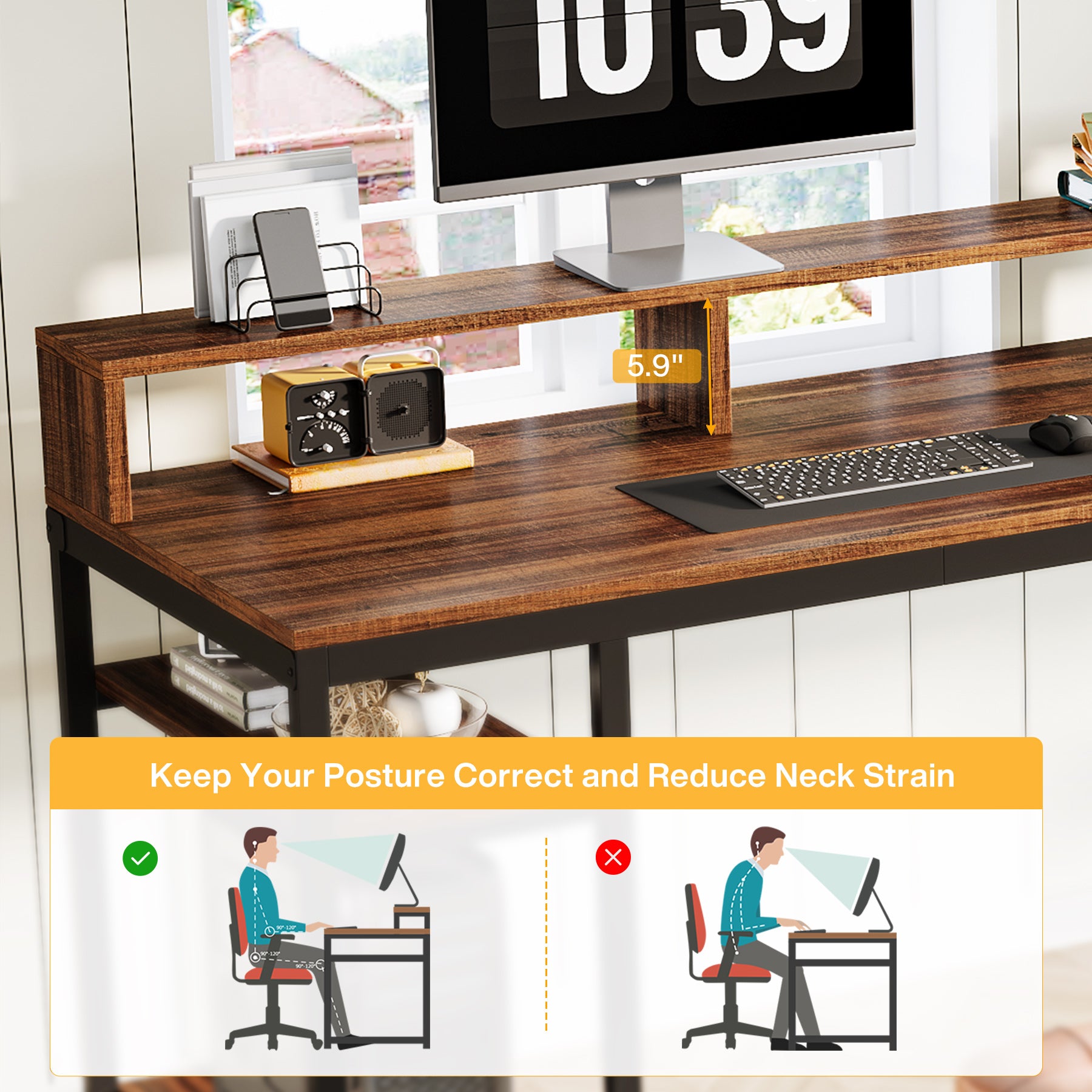 78.74" Two Person Desk with Monitor Stand, Double Computer Desk for Home Office Gaming Study