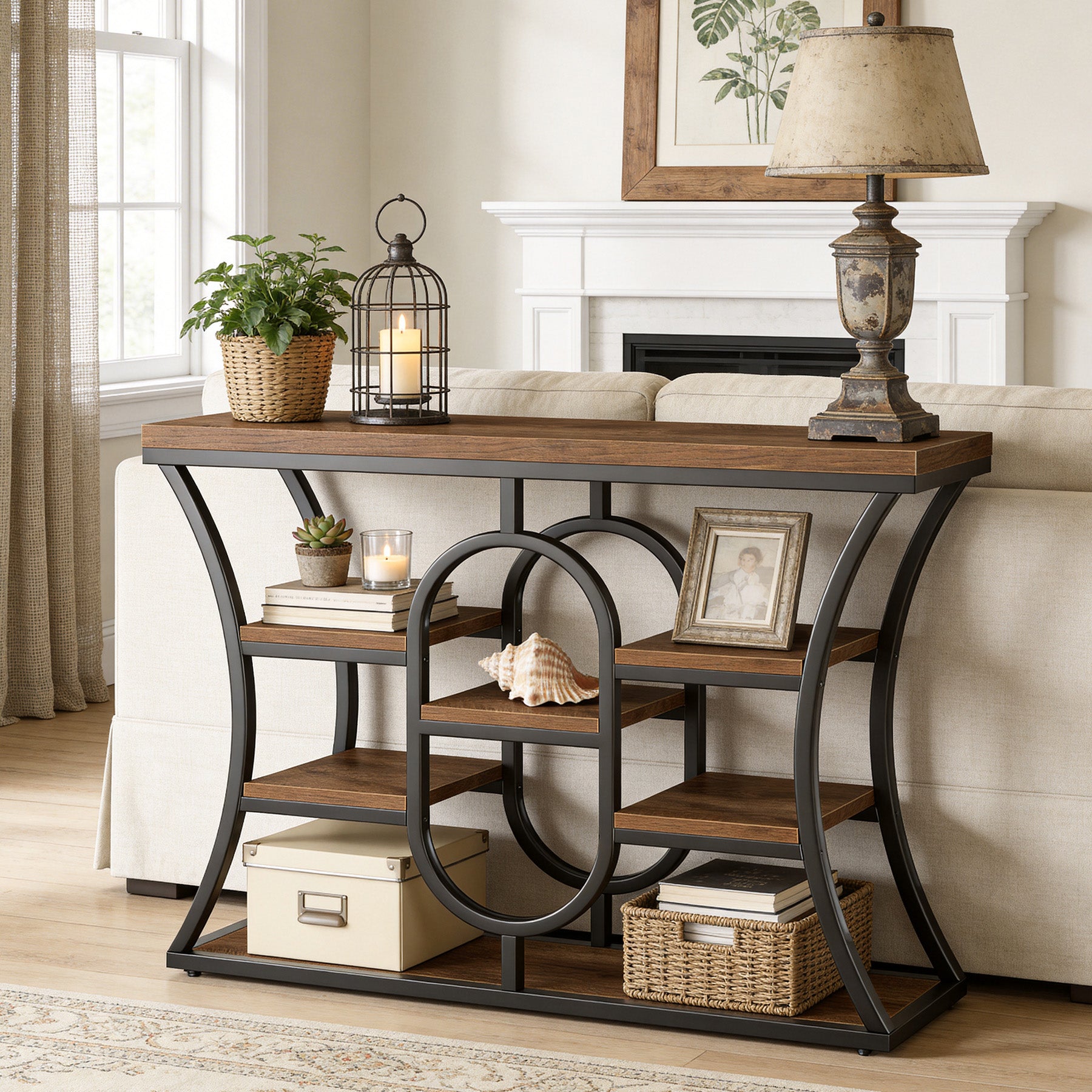 Tribesigns 41.3" Sofa Table, Industrial Console Table with Shelves