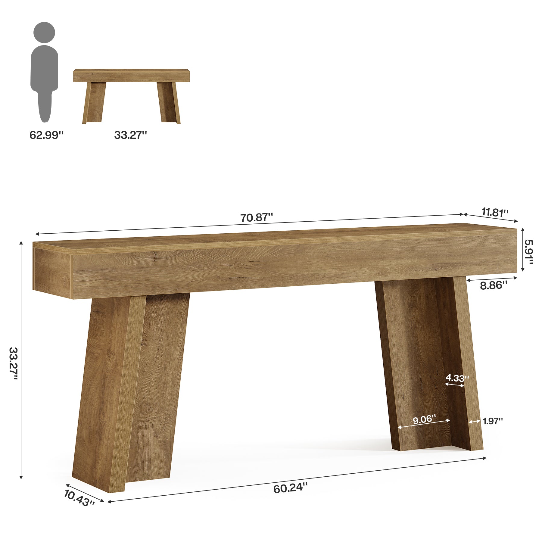 Tribesigns 70.9-Inch Long Console Table with Crossbar Support, Farmhouse Entryway Table for Living Room